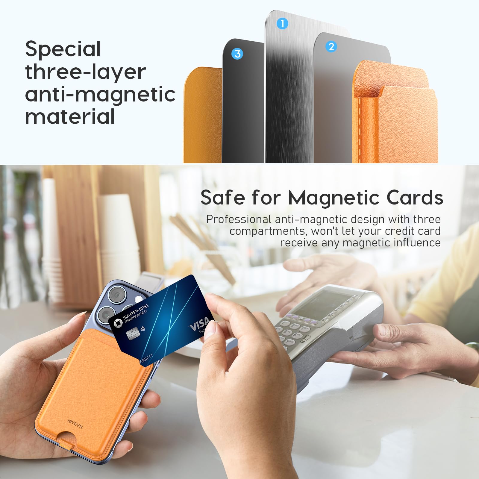 Niyevn Magnetic Cardholder Wallet For Iphone - Leather Cellphone Magnet Wallet With Adjustable 3 Card Holder Stand Compatible Wi