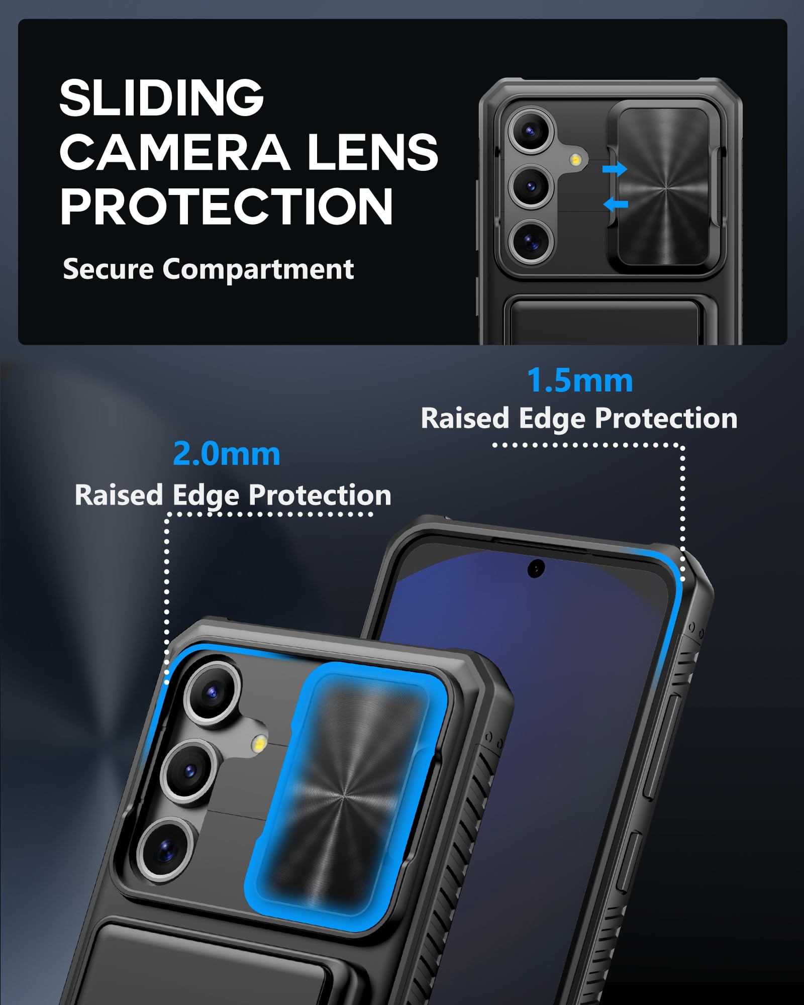 Atatoo For Samsung Galaxy S24 Fe Case With Card Holder(Store 4 5 Cards) [Rfid Blocking] & Slide Camera Cover, Military Grade Pro