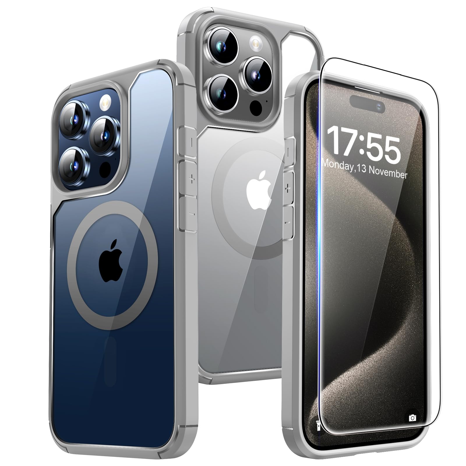 Tauri For Iphone 15 Pro Max Case Titanium, [Compatible With Magsafe] With 2X Screen Protector + 2X Camera Lens Protector, Milita