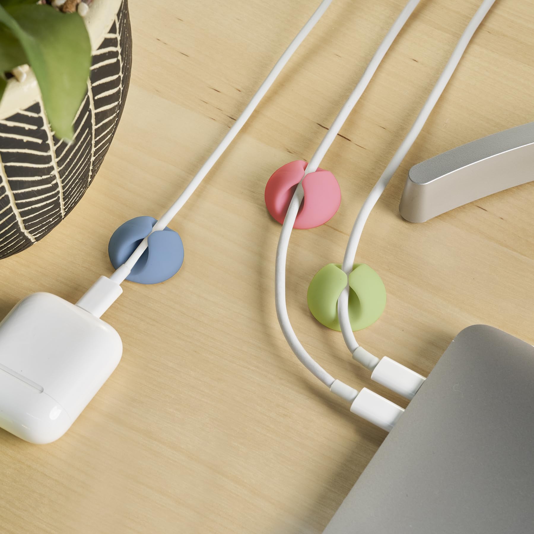 Wrap It Storage Cable Clips   (Assorted 28 Pack) Macaron   Cord Clips For Desk And Nightstand Cable Holder For Phone Cord Organi