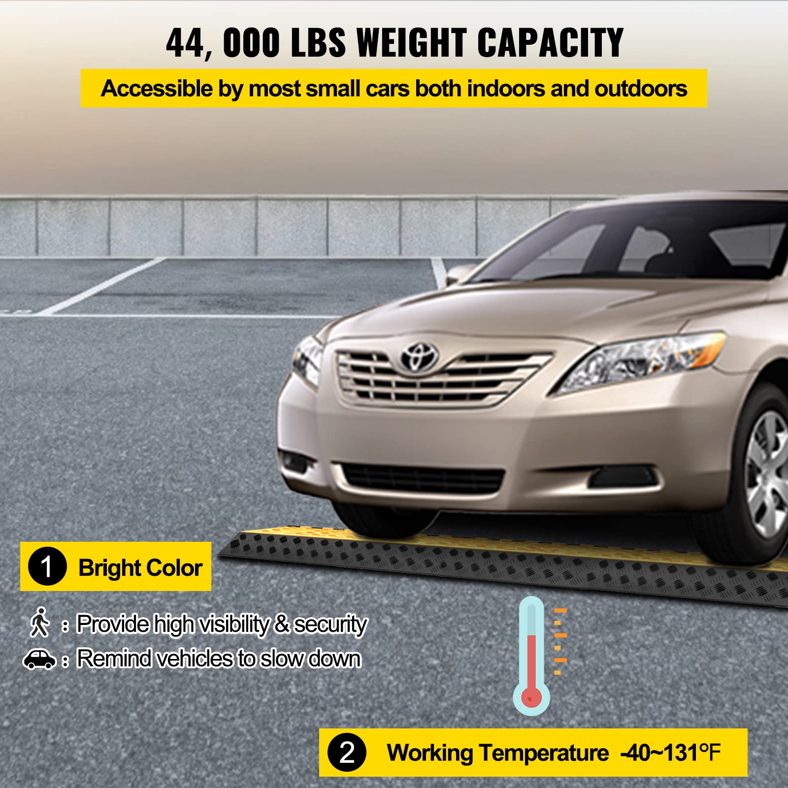 Vevor 3-Channel Rubber Cable Protector Ramps Heavy Duty 44000Lbs Load Capacity Cable Wire Floor Cord Cover Ramp Speed Bump Drive