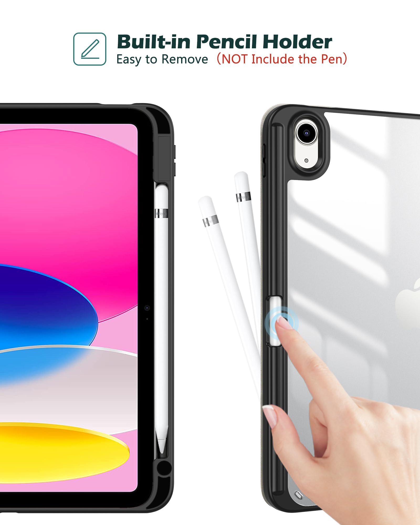 Procase For Ipad (A16) 11Th Generation 11 Inch 2025/10Th Generation 10.9 Inch 2022 Case With Pencil Holder, Hybrid Ipad 11 10 Case With Clear Back, Supports Auto Wake/Sleep  Bluemarble