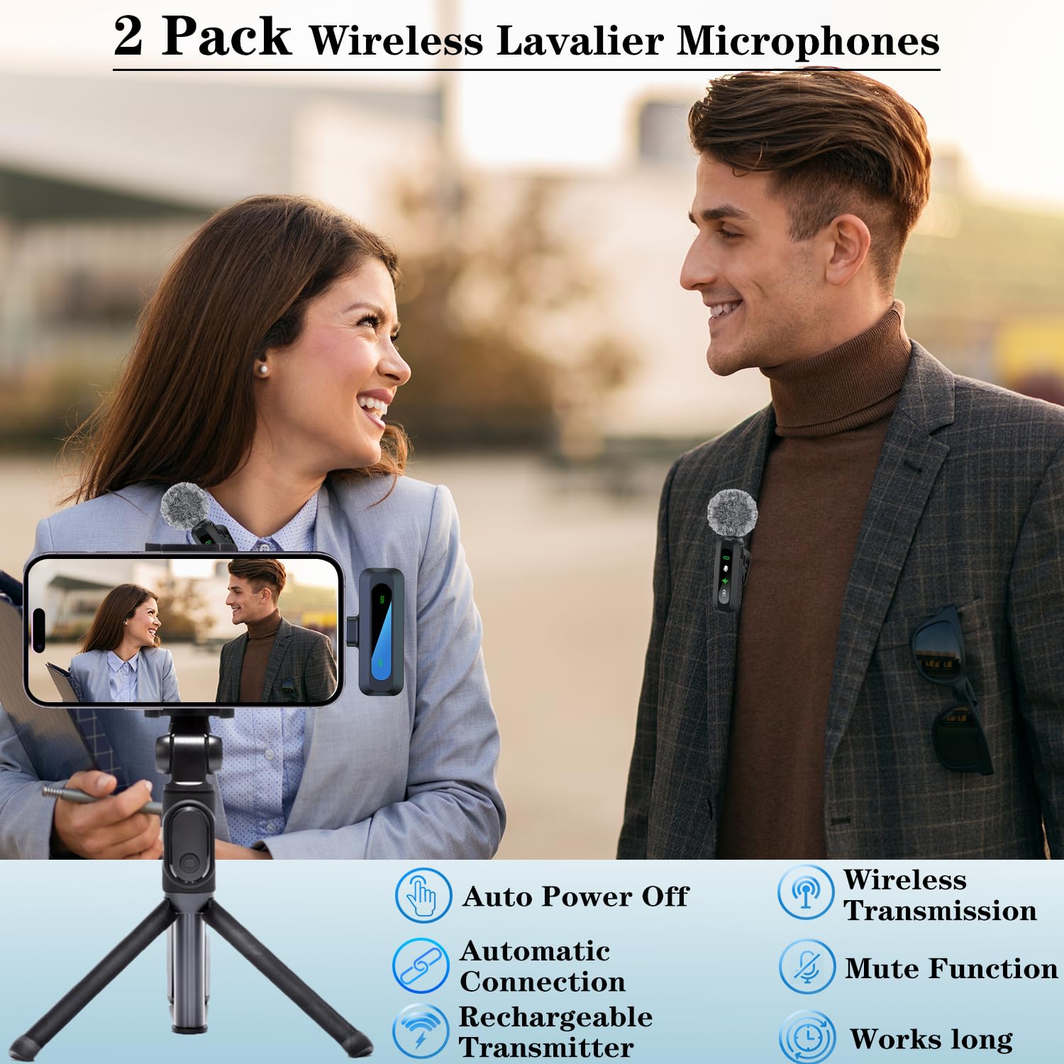 Abylfe Wireless Lavalier Microphone For Iphone Android Plug Play,2 Pack Mini Microphone Professional Noise Reduction Recording C