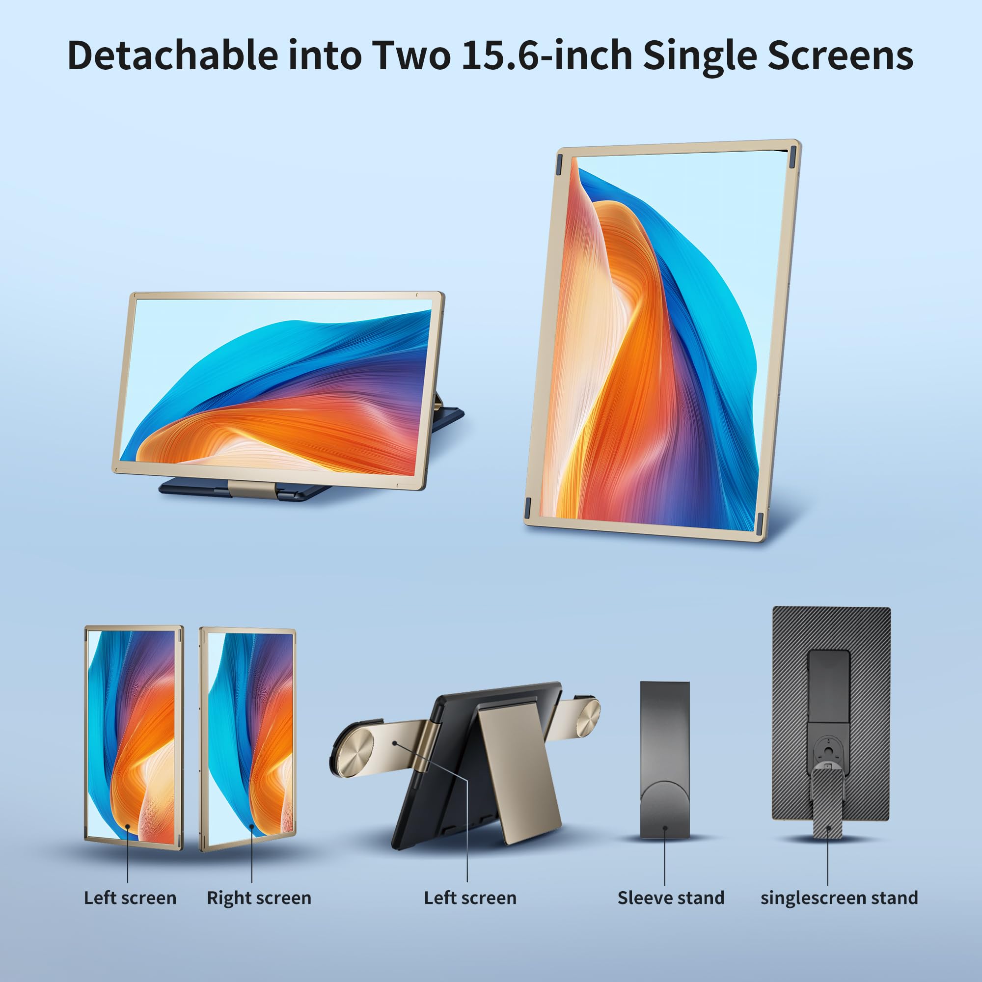 Livelect 15.6'' Triple Laptop Screen Extender, Fhd 1080P Ips Laptop Monitor Extender, Detachable Screen Travel Monitor Laptops W