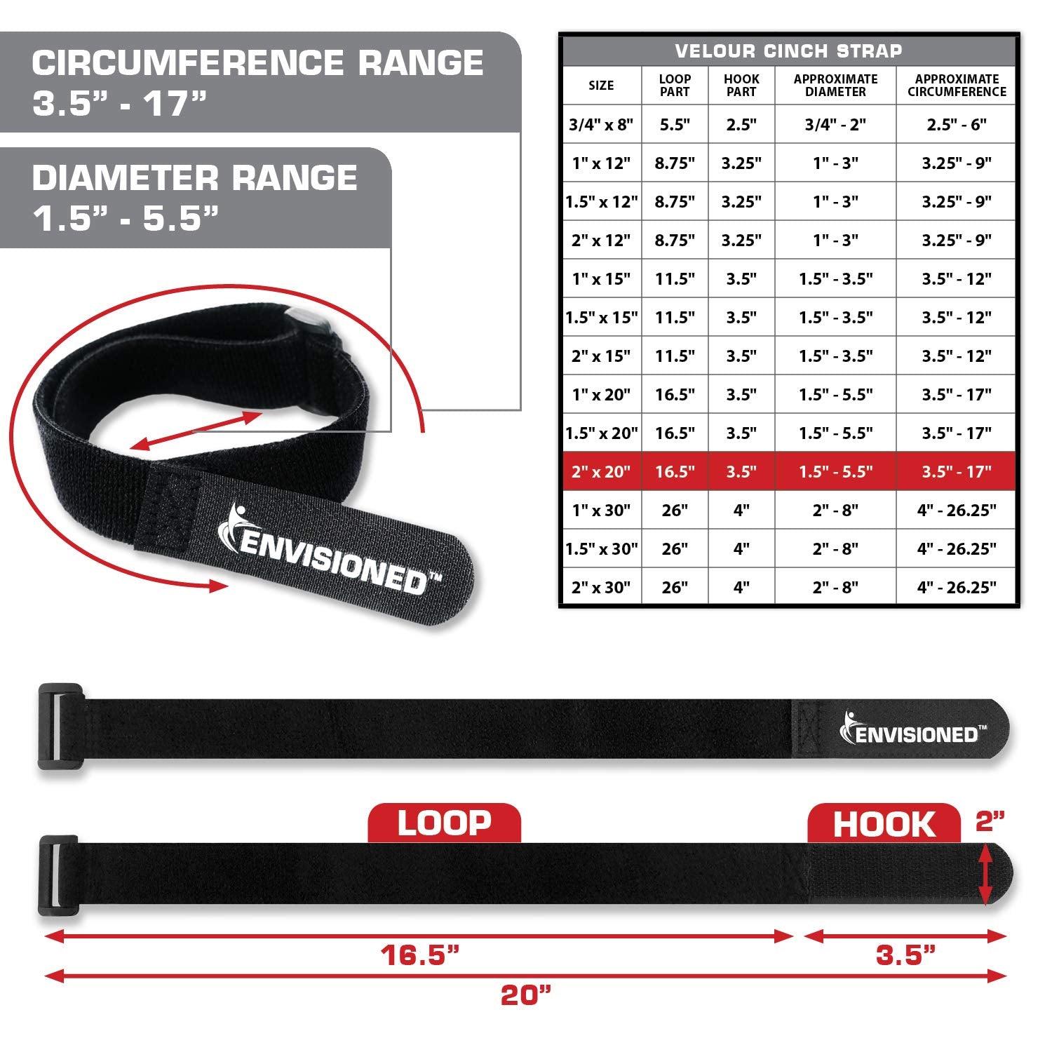 Velour Cinch Straps 2'' X 20''   6 Pack, Soft Touch Microfiber Reusable Hook And Loop