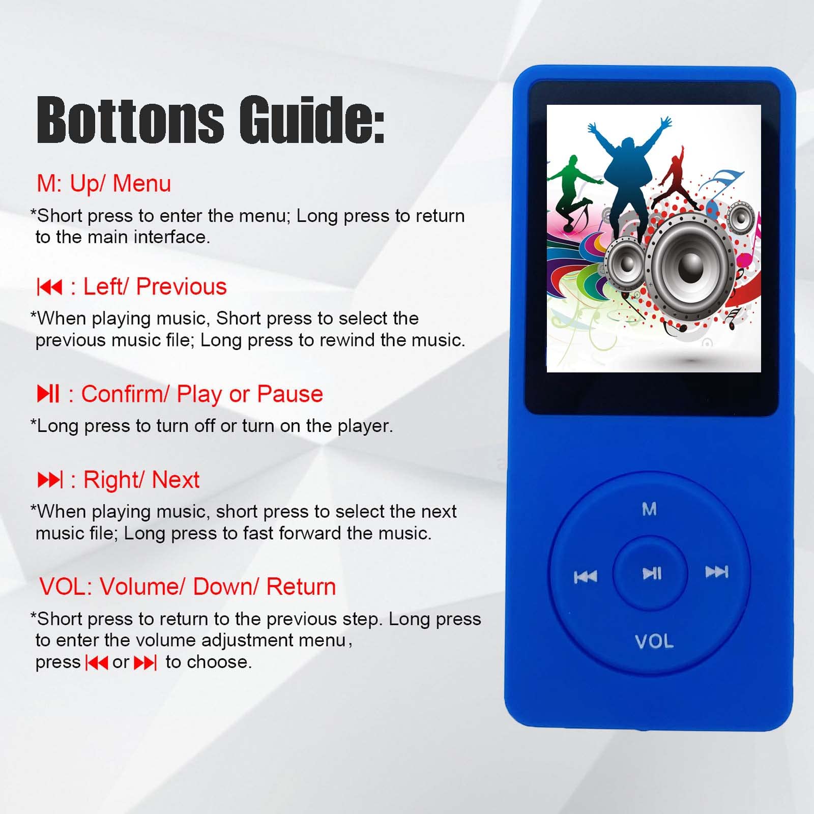 64Gb Mp3 Player With Speaker Earphones Portable Music Player For Kids Support Music/Picture/Video/Voice Recording/E Book Blue