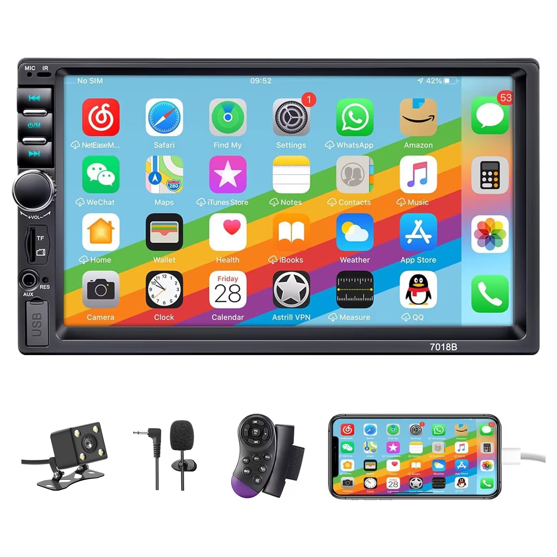 Double Din Car Stereo,7 Inch Car Radio With Hd Touch Screen Bluetooth Car Stereo,Bluetooth Hands Free Calling,Mirror Link,Aux/Eq