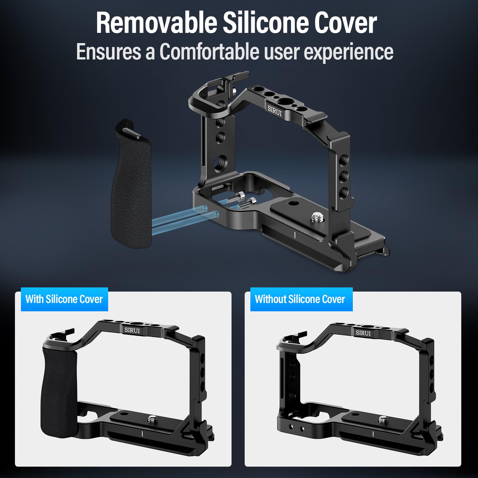 Sirui Zv E10 Camera Cage With Silicone Grip, Cage For Sony Zv E10 With Built In Quick Release Plate For Arca Type, Cold Shoe, And 1/4�& 3/8� Threaded Holes, Sc Zv E10