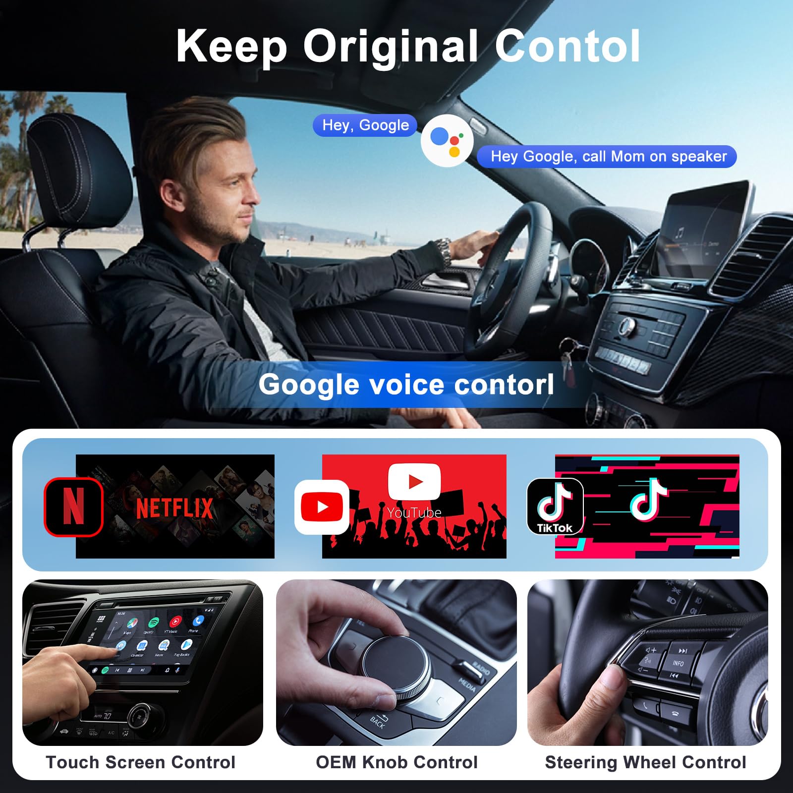 Android Auto Wireless Adapter Support Netflix Youtube Tiktok, Latest Wireless Android Auto Car Adapter For Factory Wired Android