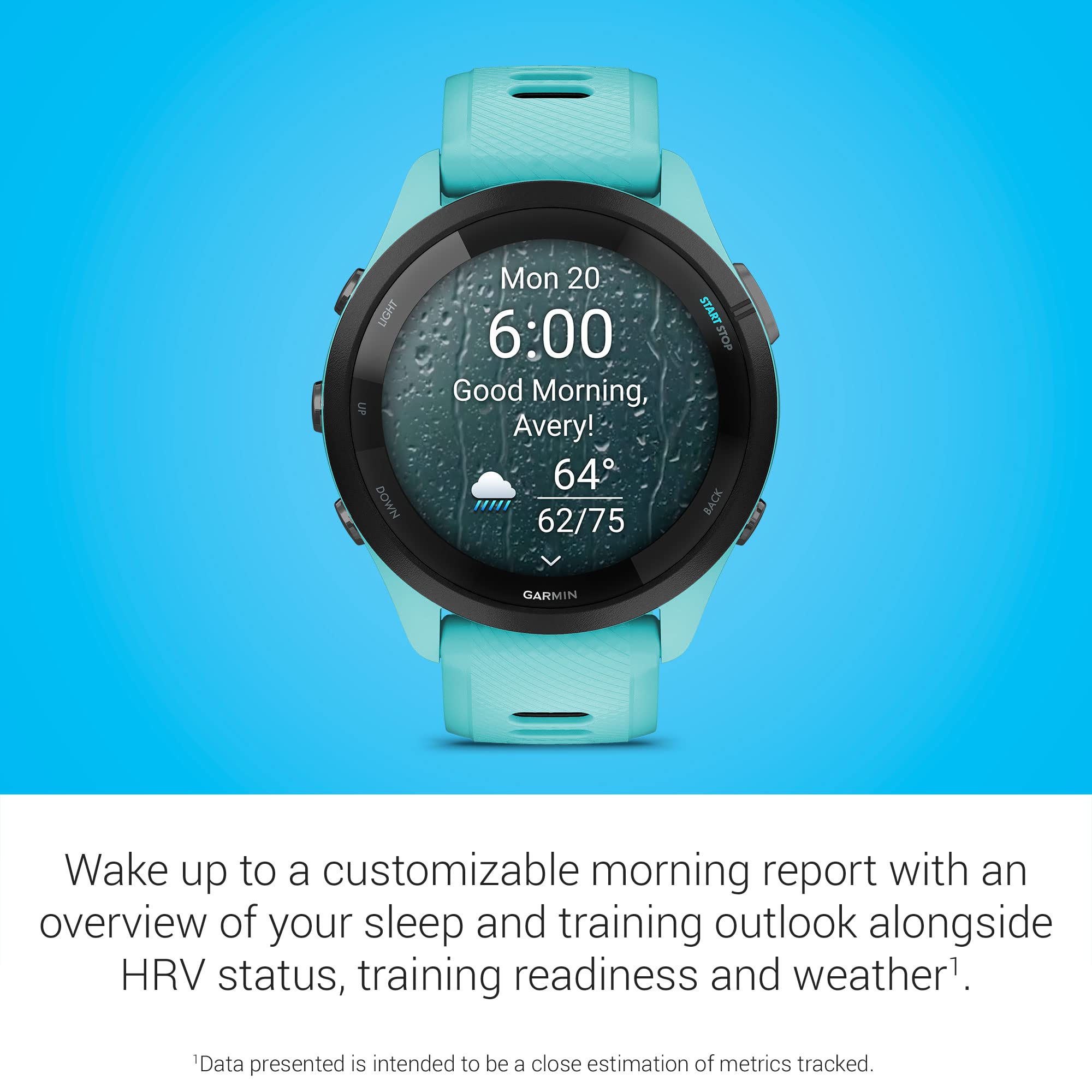 Garmin Forerunner 265 Running Smartwatch, Colorful Amoled Display, Training Metrics And Recovery Insights, Aqua And Black