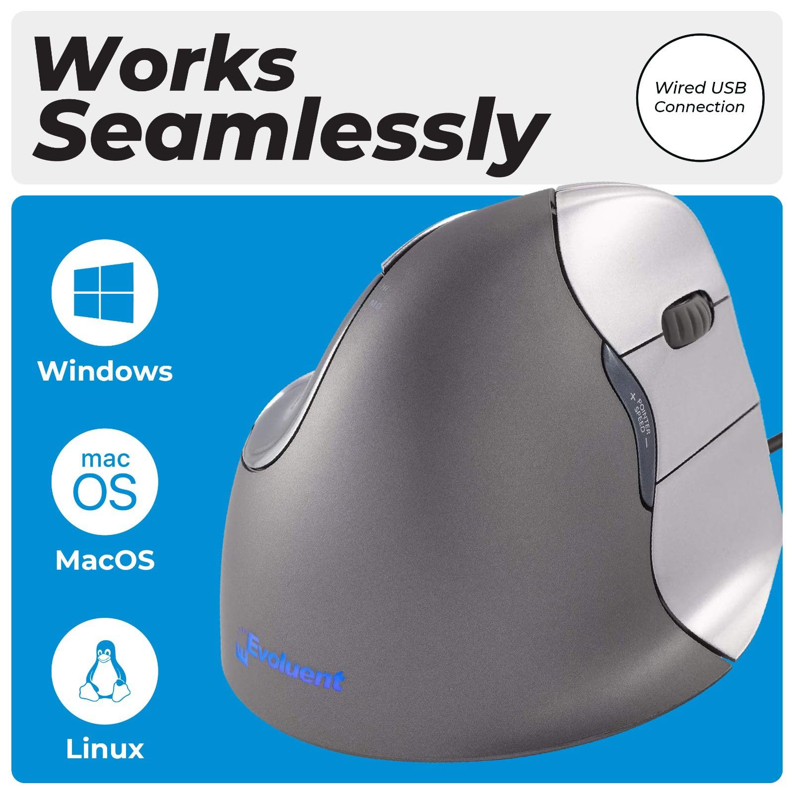 Evoluent Vm4R Verticalmouse 4 Right Hand Ergonomic Mouse With Wired Usb Connection (Regular Size.) The Original Verticalmouse Br