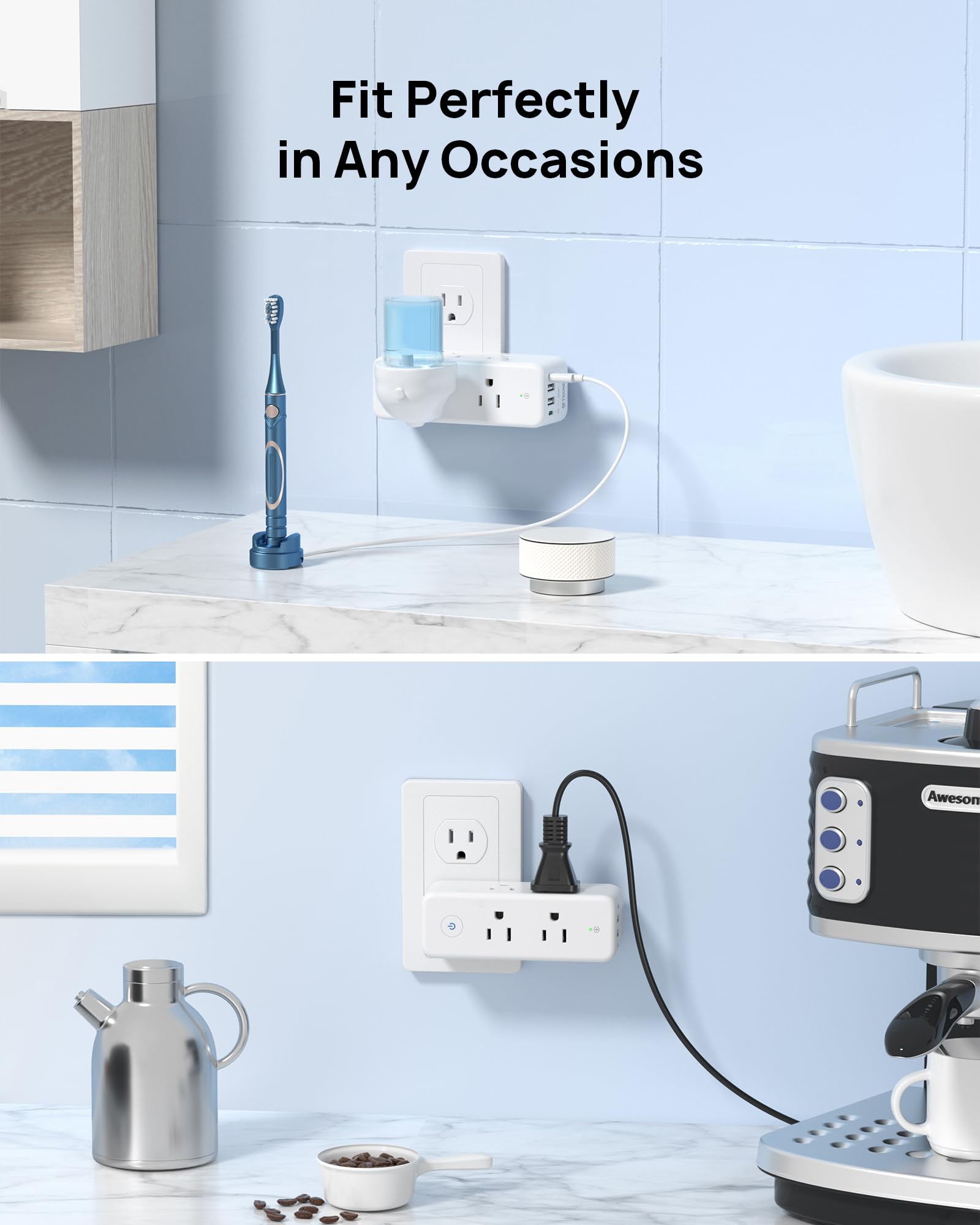 Trond Outlet Extender Surge Protector, 6 Ac Outlet Splitter With Rotating Plug 360, Multi Plug Adapter With Pd 20W Usb C, 1440J,