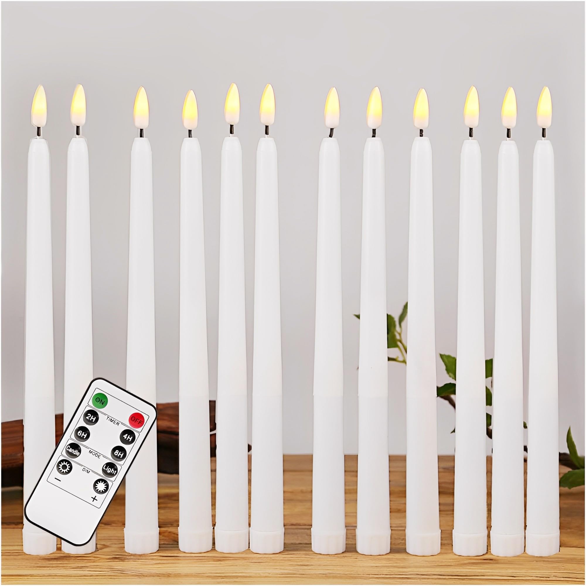 Ni Jasw White Flameless Taper Candles With Remote, Flickering Led Battery Operated Candlesticks Set Of 12