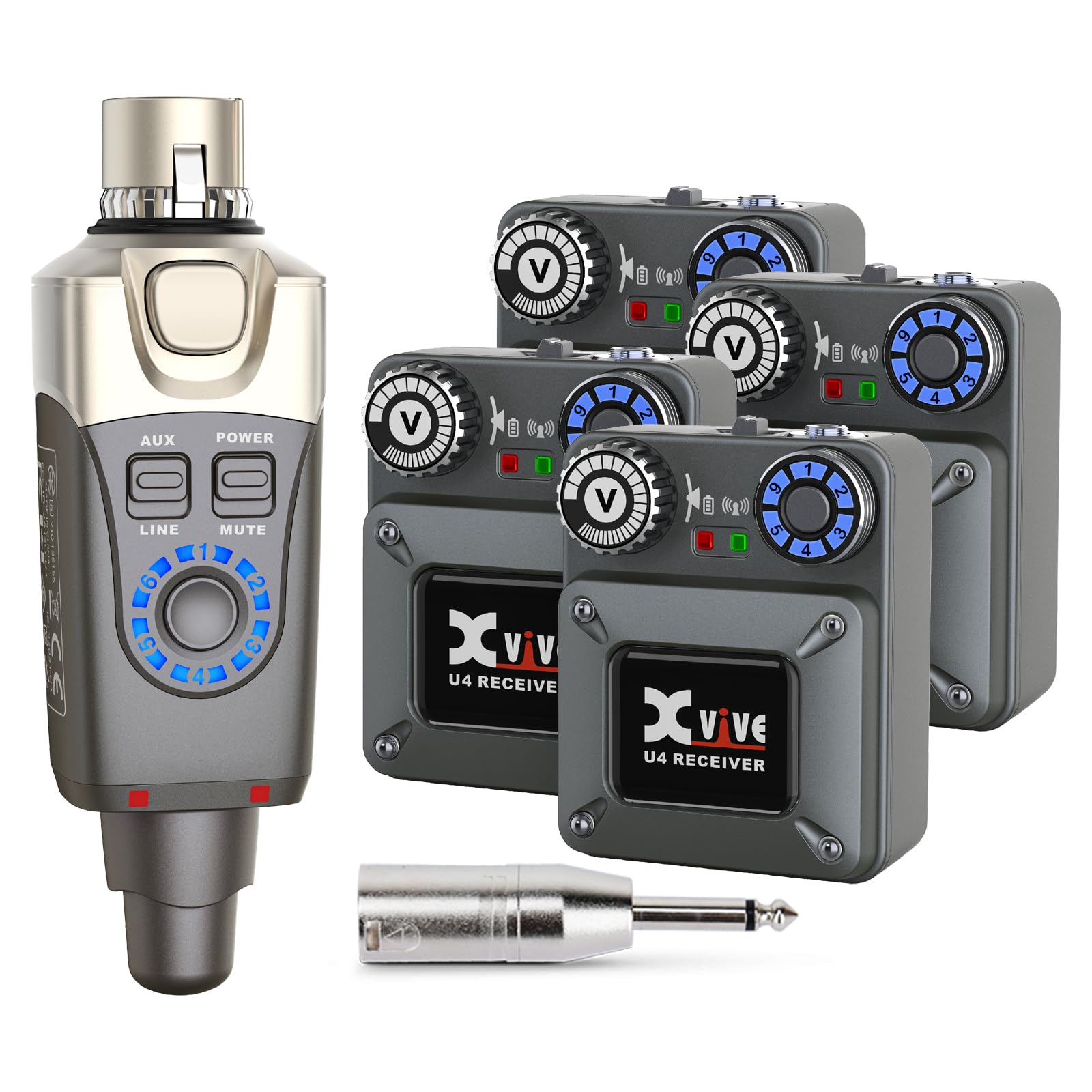 Xvive U4R4 Wireless In Ear Monitor System Professional Iem System,1 Transmitter And 4 Beltpack Receiver For Studio, Band Rehears