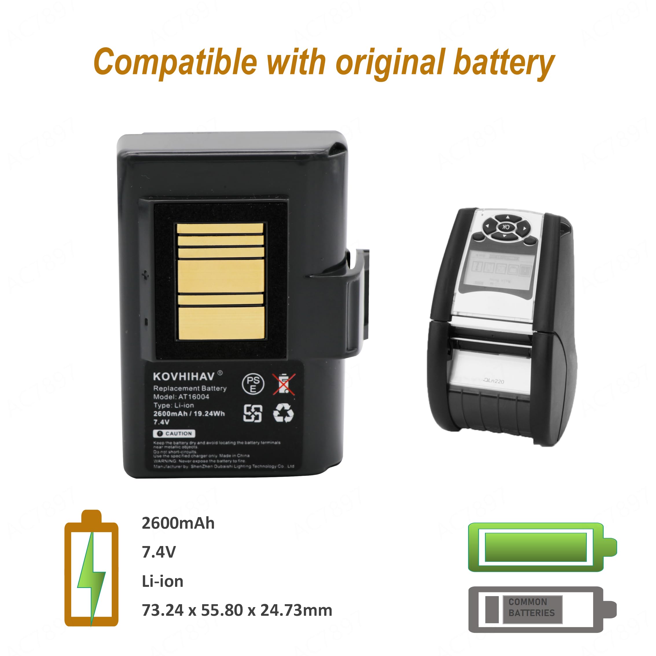 Replacement Battery For Zebra Qln220 Qln320 Zr638 Zq520 Zq500 Zq510 Printers,Fits P1031365 025 P1031365 069 2600Mah