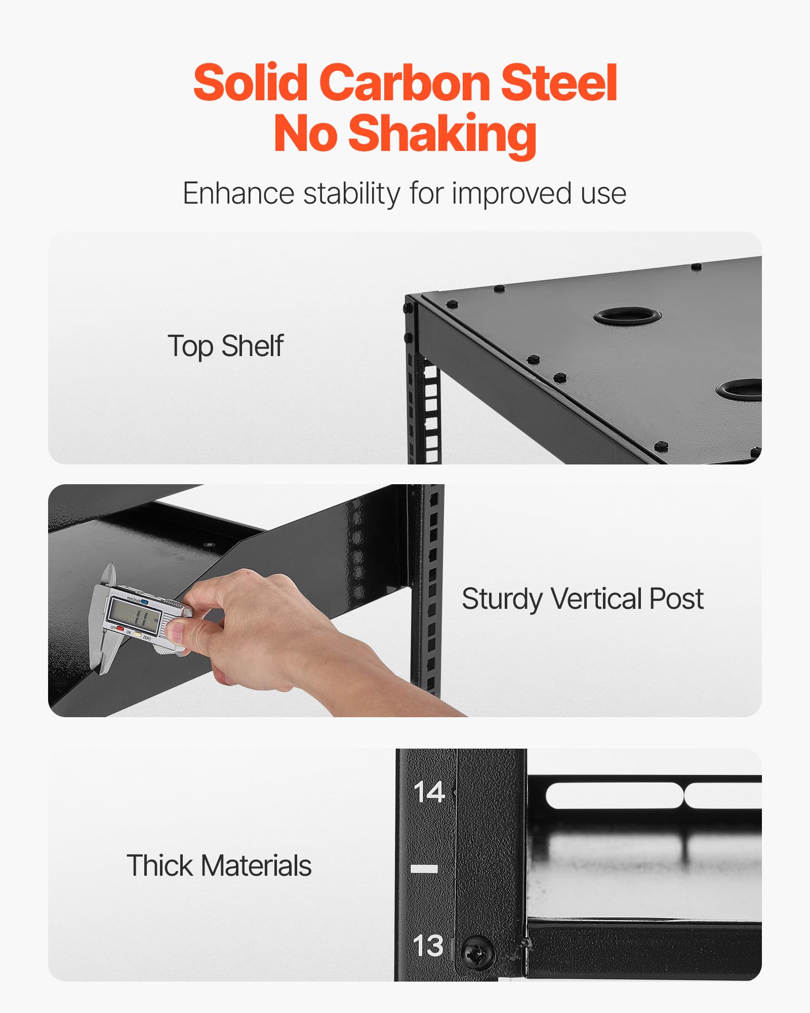 Vevor 16U Open Frame Server Rack & Network Rack, Wall Mounted Or Floor Standing, Heavy Duty 4 Post, With 2Pcs Vented 1U Shelves