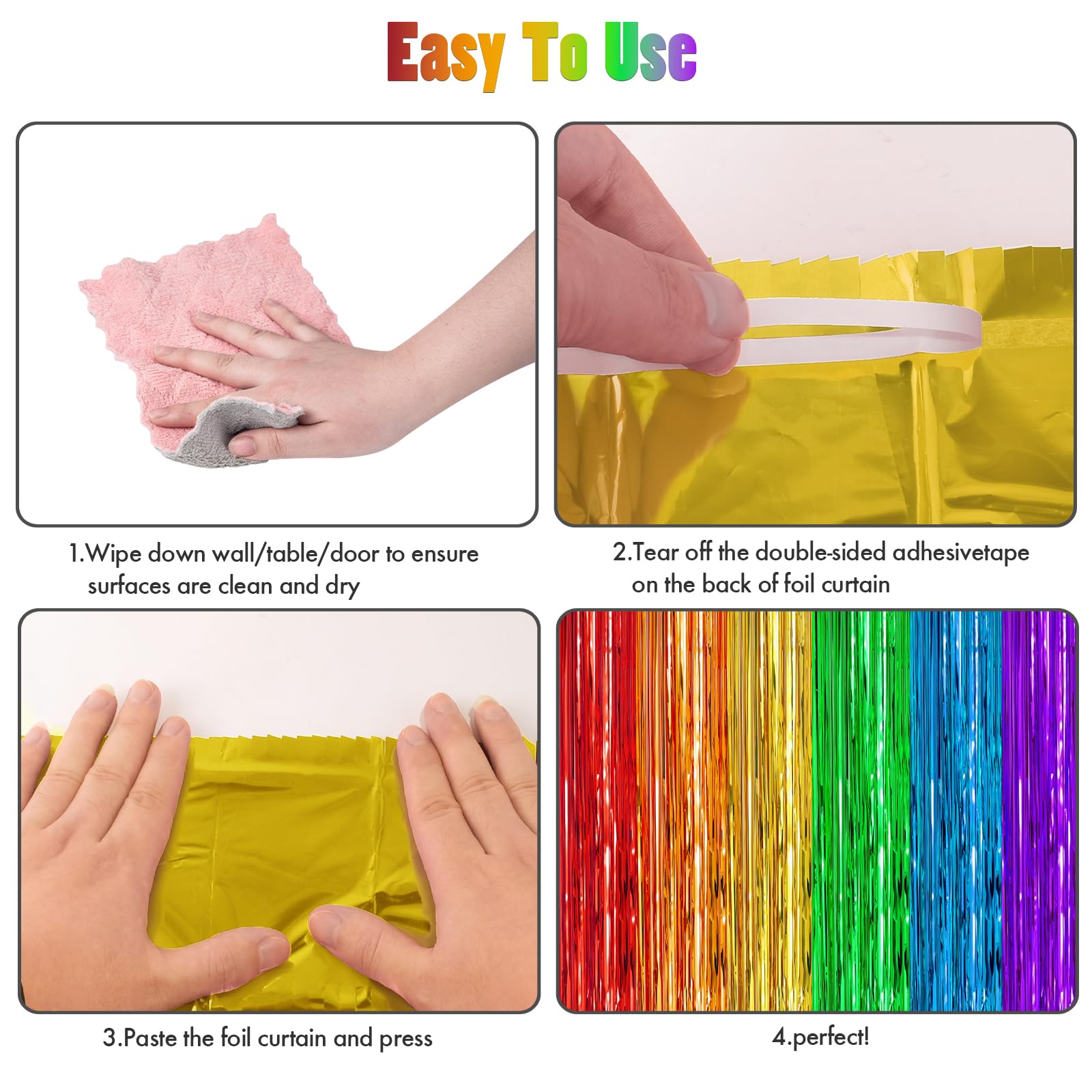 Canrevel 2 Pack 3.3X8.2 Feet Rainbow Foil Fringe Backdrop Curtains, Tinsel Streamers Birthday Party Decorations, Photo Booth Pro