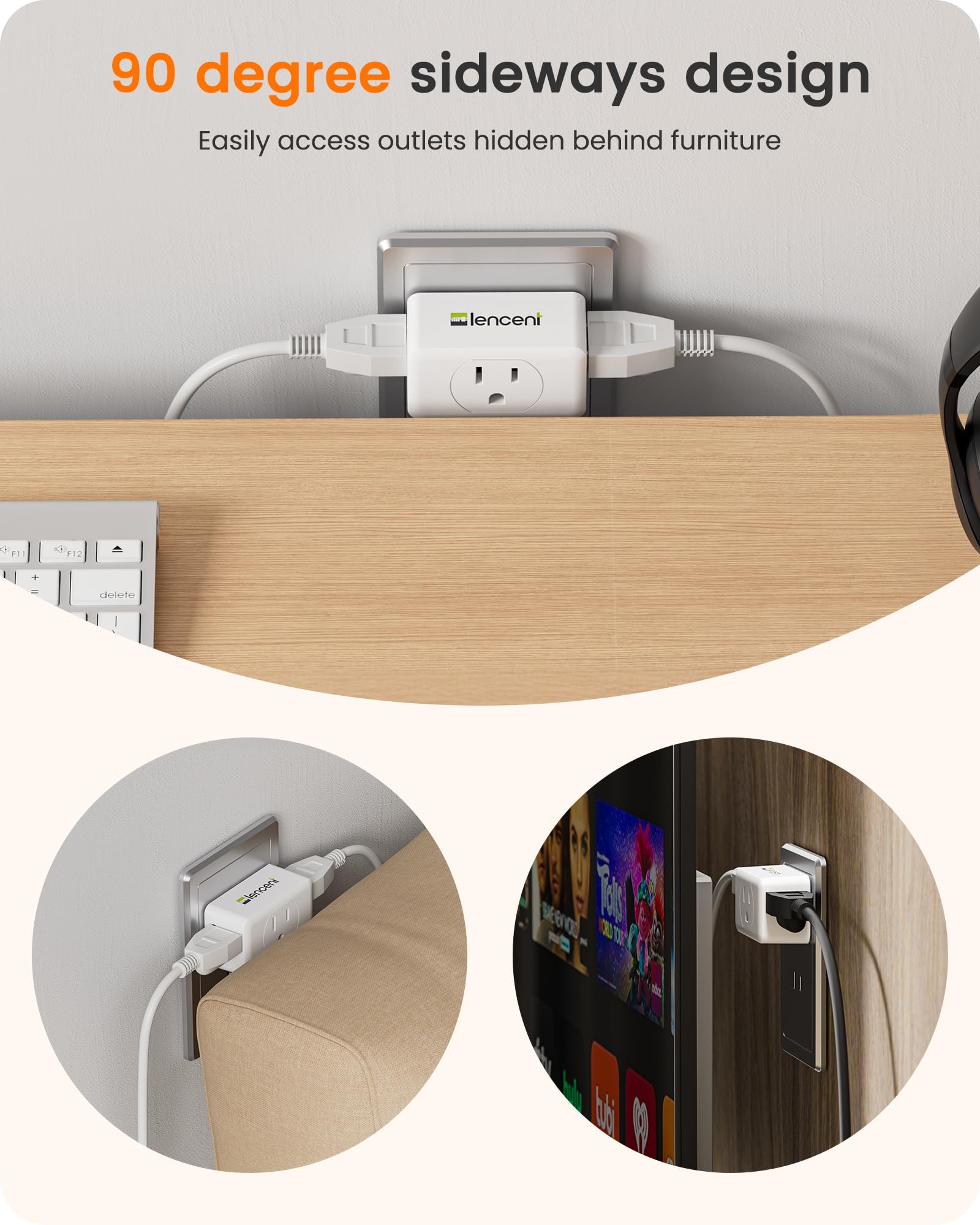 Lencent 3 Prong To 2 Prong Adapter, Plug Extender, Wall Plug Splitter With 3 Ac Outlets, Travel Power Adaptor For Us To Japan Ja