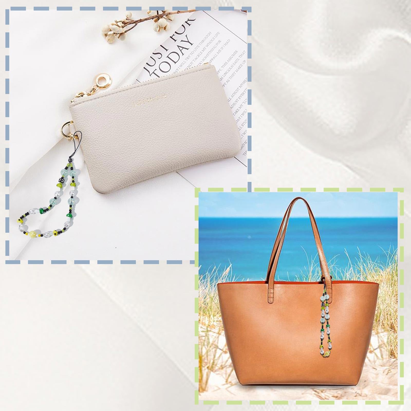 Gorgecraft 9.4 Inch Green Yellow Mushroom Beaded Phone Charm Strap Detachable Phones Anti Lost Chain Hands Free Wrist Straps Cel