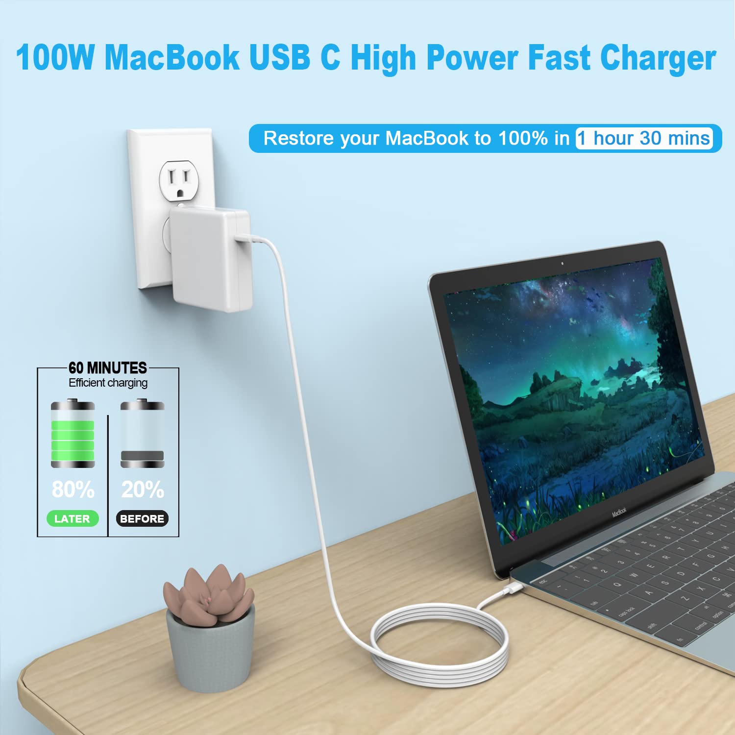 Replacement Macbook Air Charger For Macbook Pro Charger 100W Usb C Power Adapter For Mac Book Pro 2022 2021 2020 2019 2018 16 15