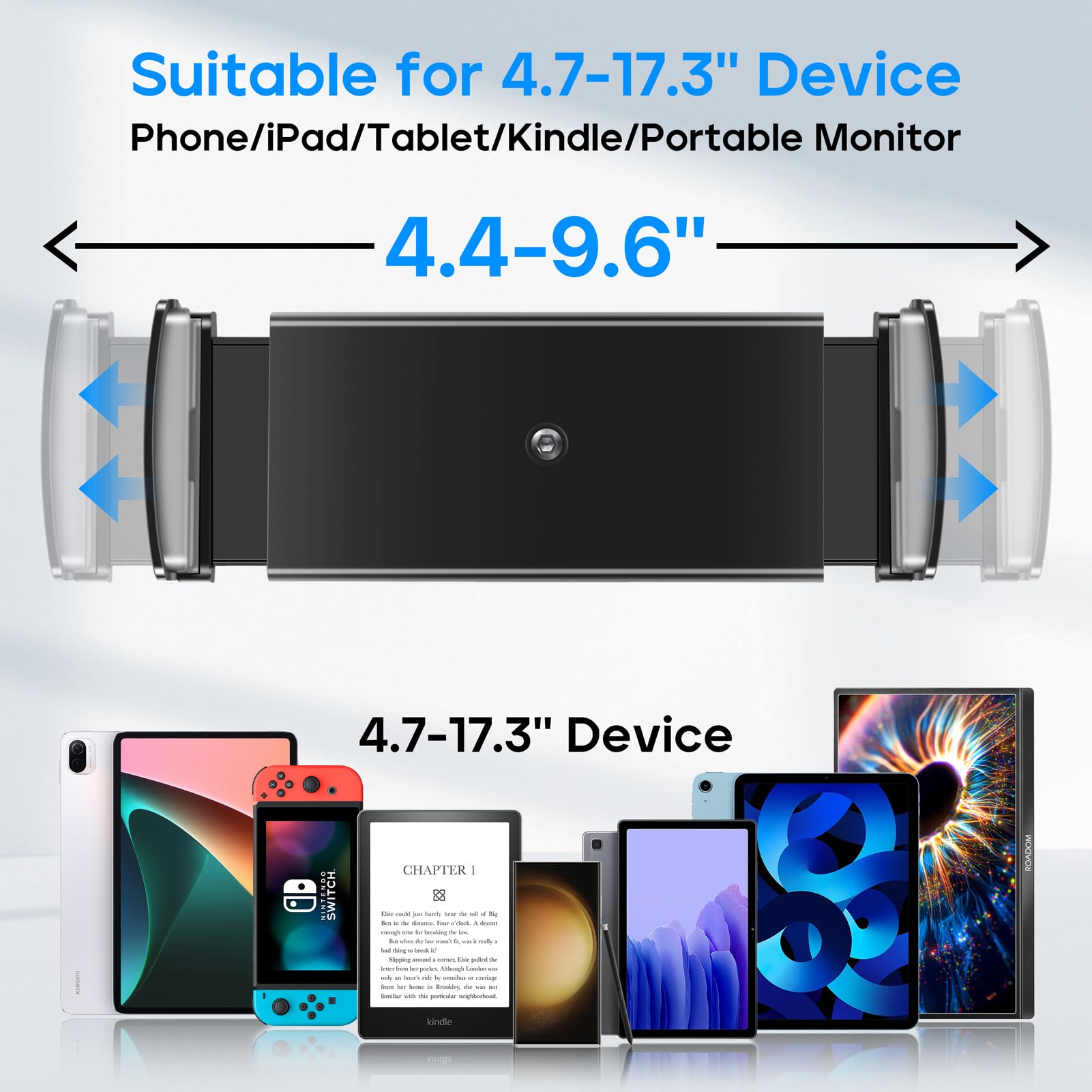 Roadom Tablet Stand, Adjustable 360 Swivel Bracket, 180 Tiltable Clamp,Foldable Tablet Holder For 4.7 17.3'' Iphone/Ipad/Tablet/