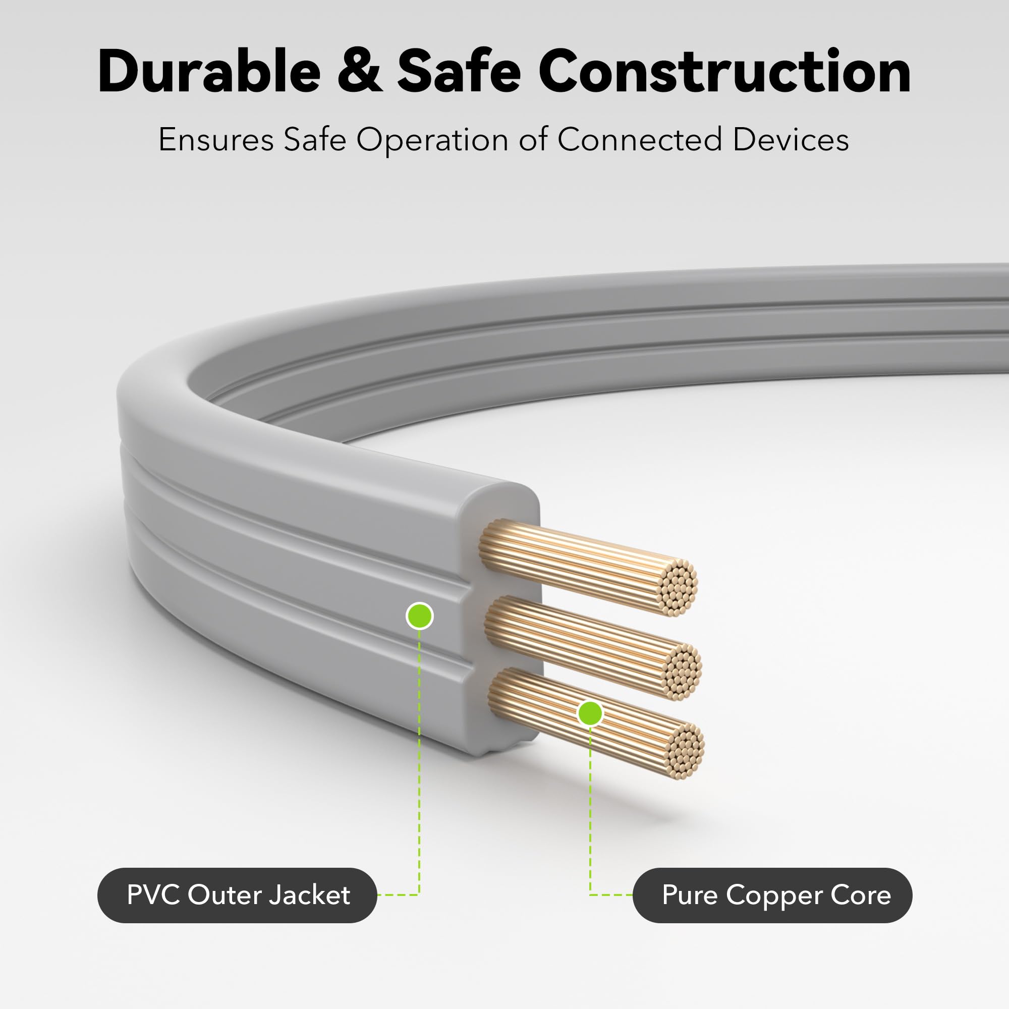 Bn Link 6Ft Air Conditioner Extension Cord 14/3 Spt 3, Gray, 3 Prong Grounded Plug, Flat Plug, Heavy Duty Major Appliance Power