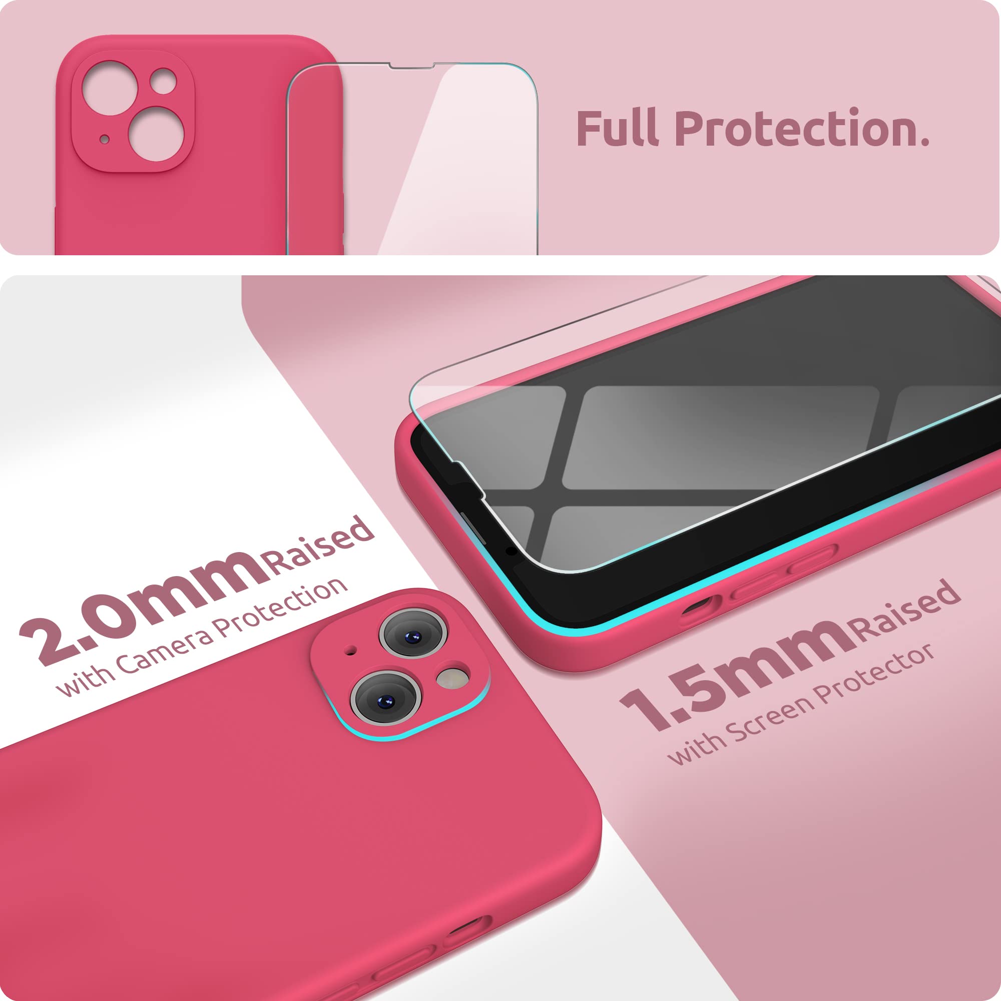 Surphy Compatible With Iphone 13 Case With Screen Protector, (Camera Protection + Soft Microfiber Lining) Liquid Silicone Phone