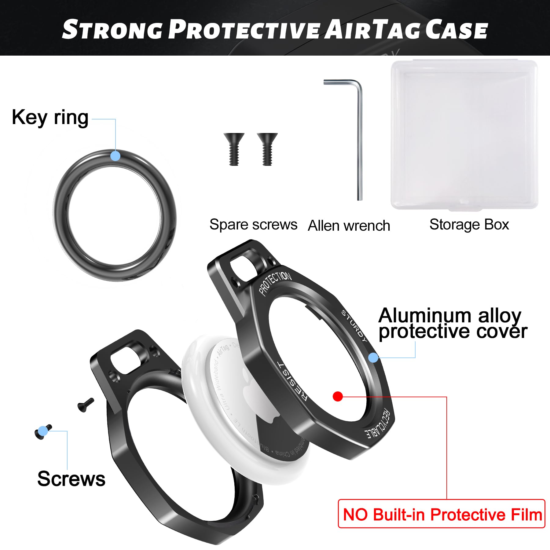 Tieuwant Airtag Holder Case  Aluminum Alloy Keychain For Apple Airtag Tracker (Gunmetal Grey)