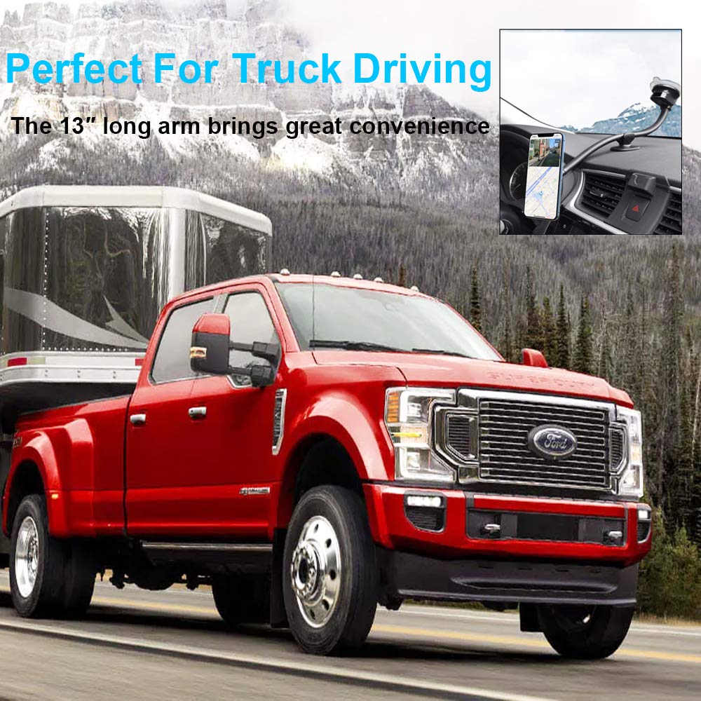 Apps2Car Magnetic Phone Holder Mount With 13-Inch Flexible Long Arm & 6 Strong Magnets, Anti-Shake Holder For Truck Windshield D