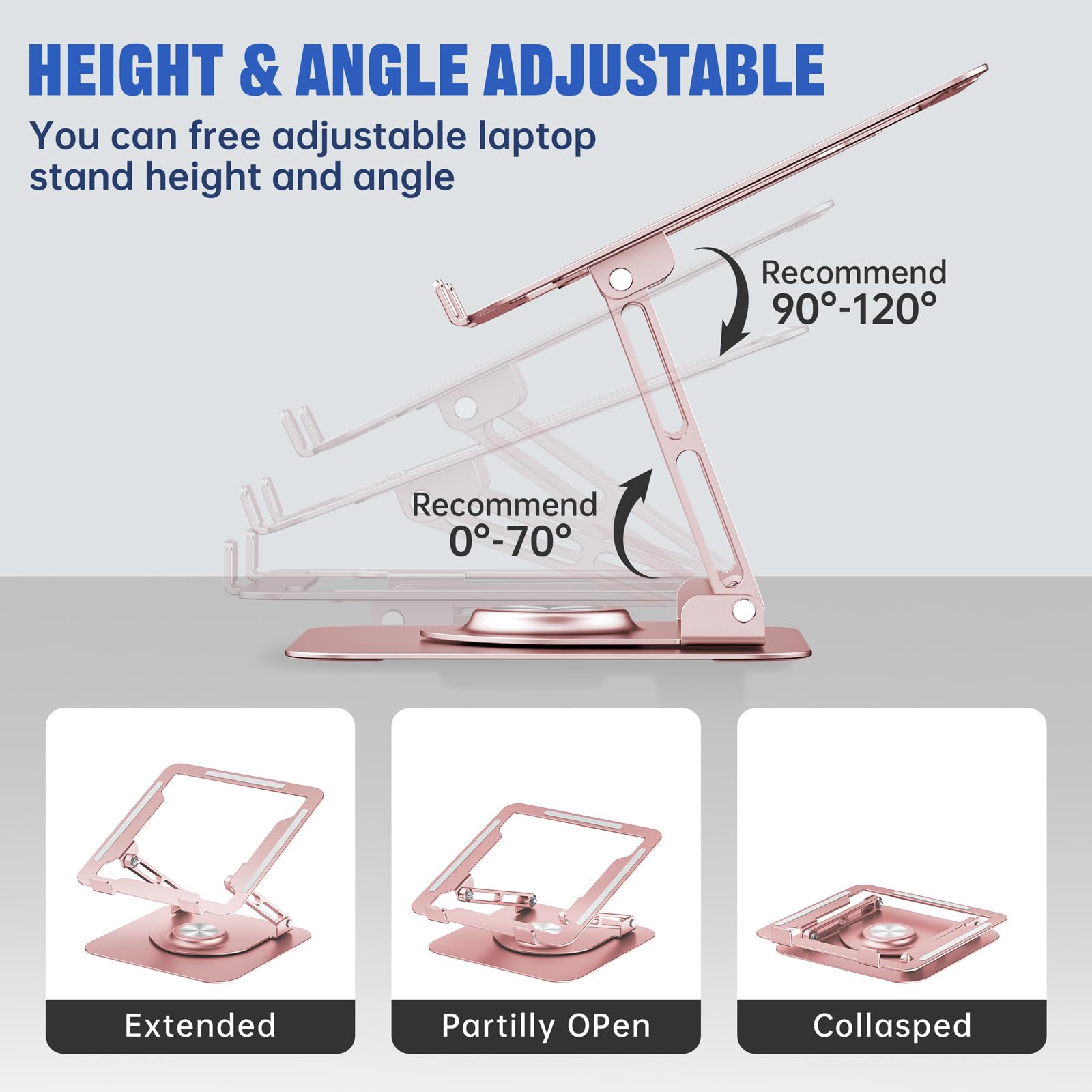 Joyeky Laptop Stand For Desk, Adjustable Computer Stand With 360 Rotating Base, Ergonomic Laptop Riser For Collaborative Work, F