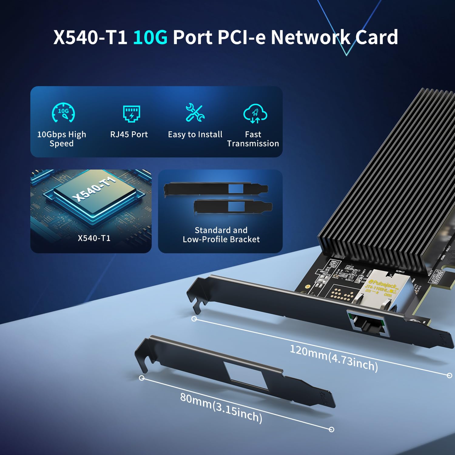 10Gb Base T Pci E Network Card, Intel X540 T1 Controller, Nicgiga 10Gbps Ethernet Adapter With 10Gbe Rj45 Port , 10G Nic Card, S