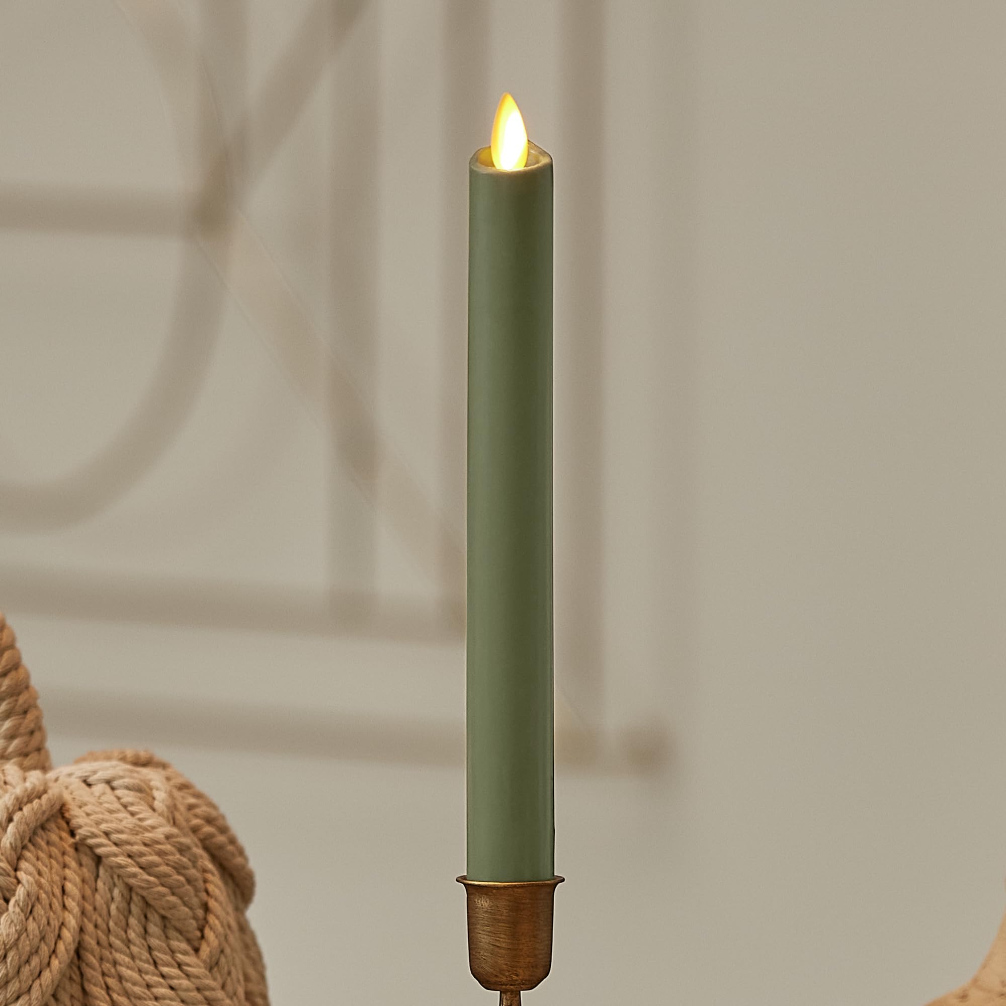 Luminara Flameless Candle Taper (1'' X 9.5'') Melted Top Real Wax Unscented Remote Ready Timer (Loden Green)