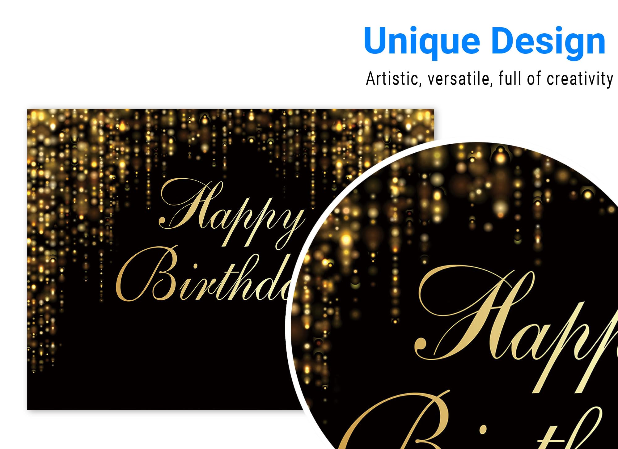 Funnytree 96'' X 72'' Happy Birthday Party Backdrop Black And Gold Glitter Bokeh Sequin Spots Photography Background Golden Spar