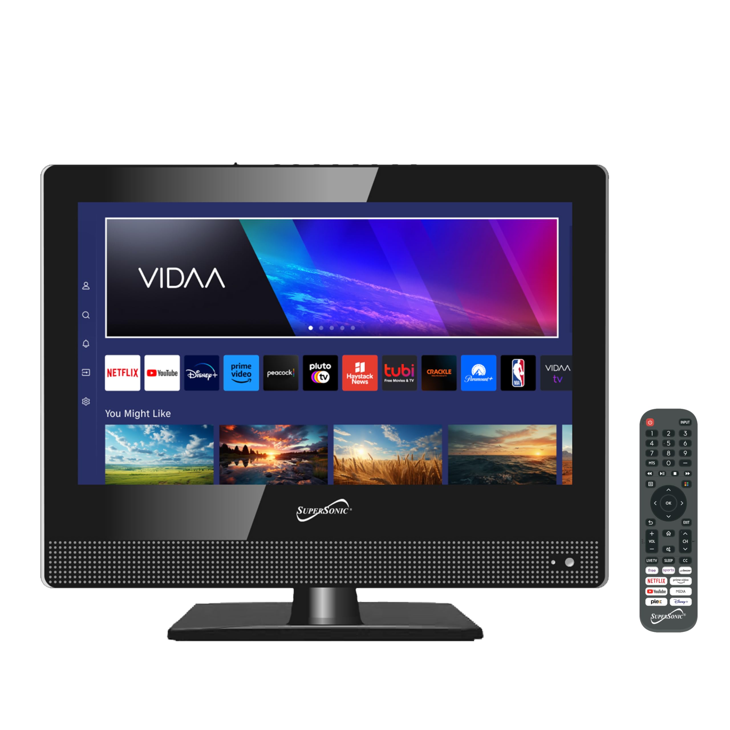 Supersonic Sc 1520Vtv 15.6 Inch Smart Ac/Dc Led Tv, Powered By Vidaa, 1080P, Wifi, Built In Speakers, Usb, 3X Hdmi Arc, For Kitc