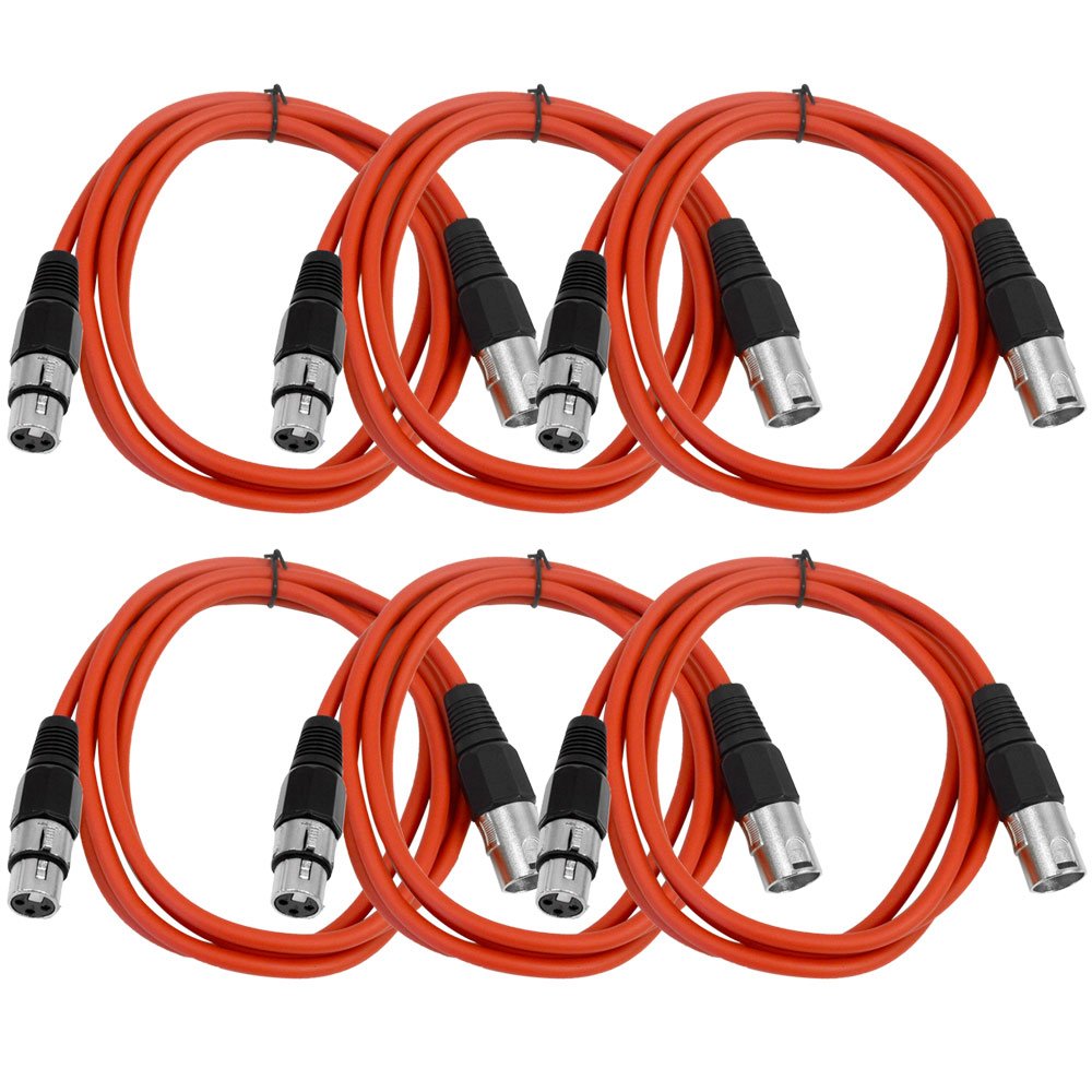 SEISMIC AUDIO - SAXLX-6 - 6 Pack of 6 Red XLR Male to XLR Female Patch Cables - Balanced - 6 Foot Patch Cords