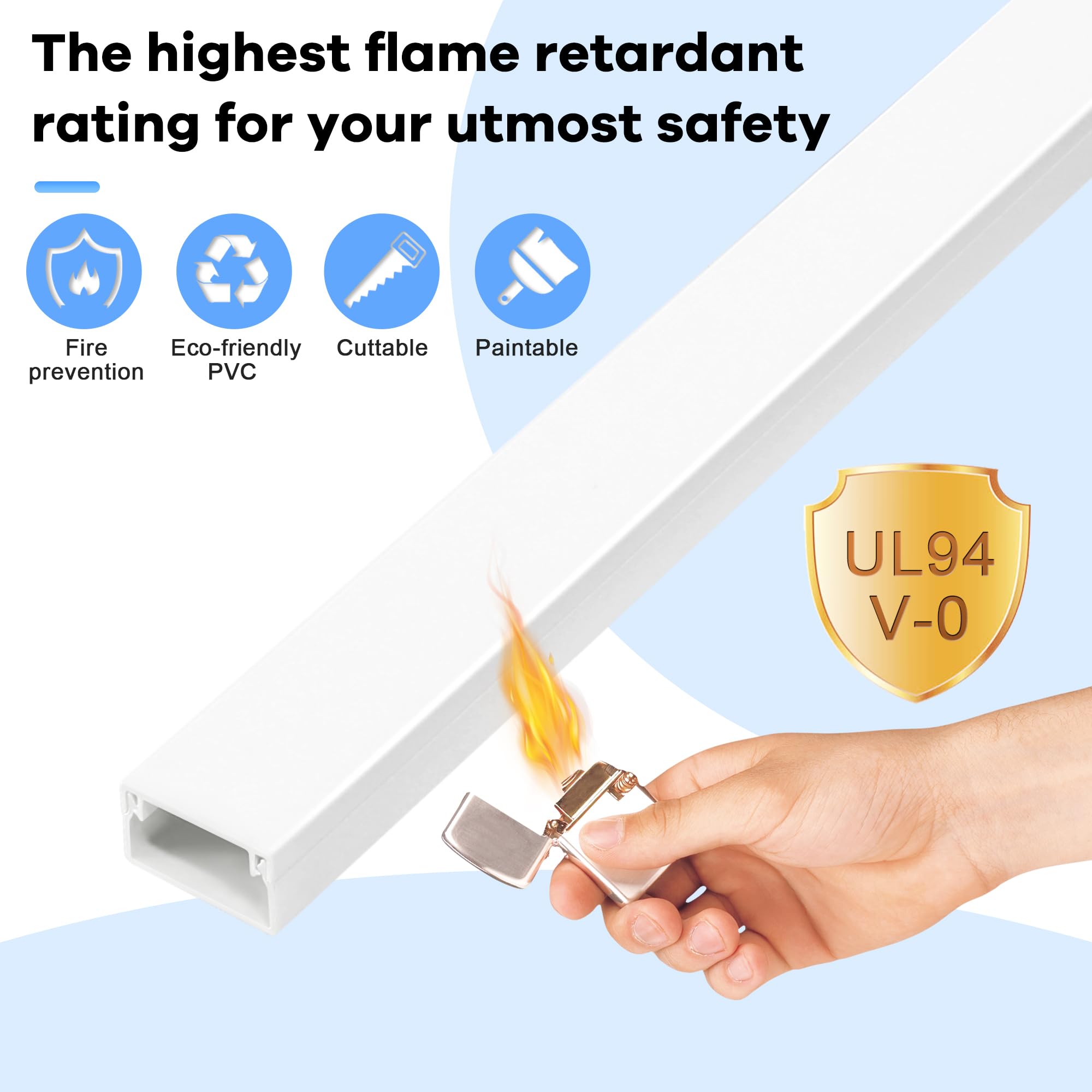 126In Cord Hider Kit, Zhiyo Cable Covers For Wires On Wall, Wire Hider For Wall Mounted Tv, White Cable Raceway, Paintable Cord