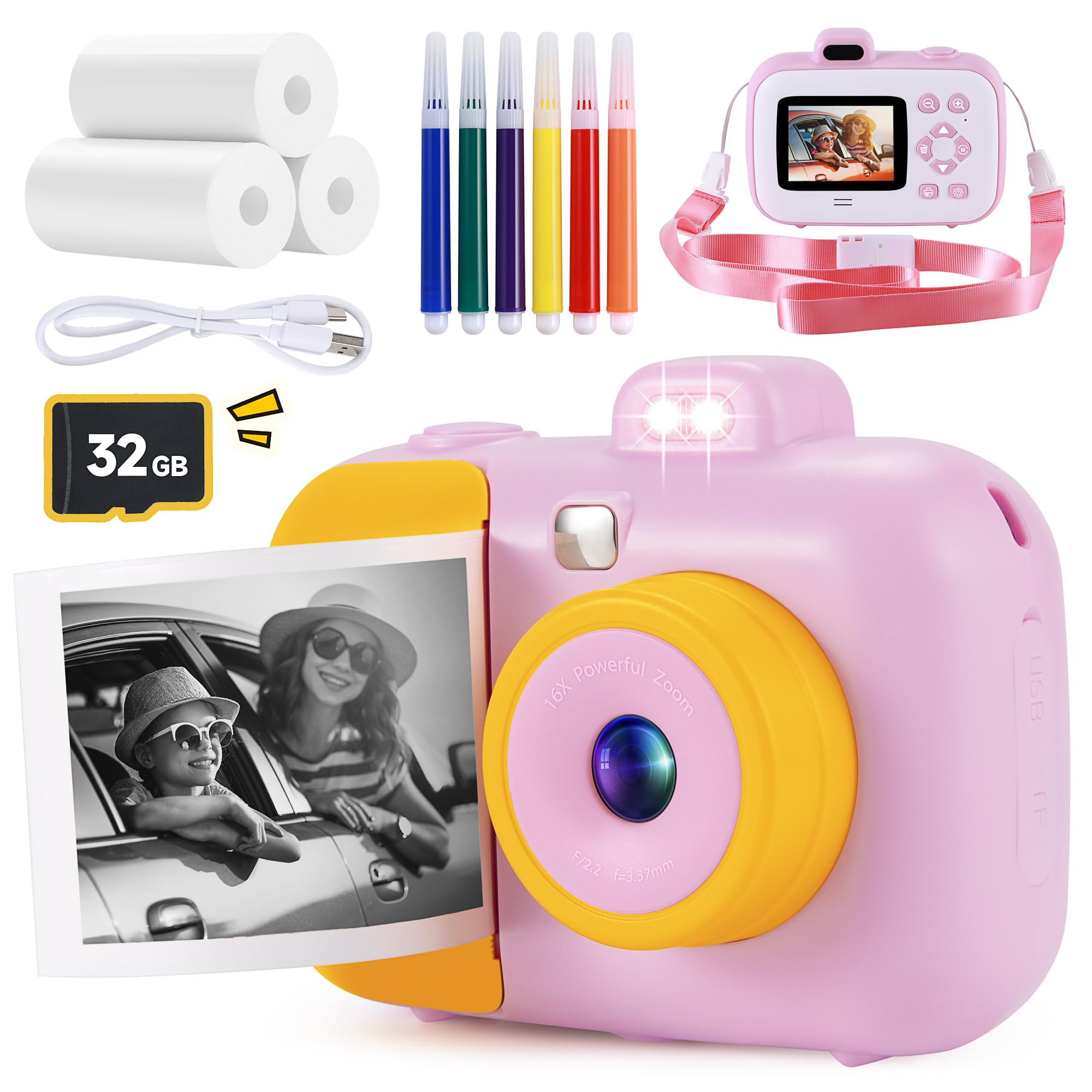 Kids Camera Instant Print For Girls Boys Age 3 12 Kids Toys, 12Mp 1080P Kids Digital Cameras Christmas Birthday Gifts For 4 5 6 