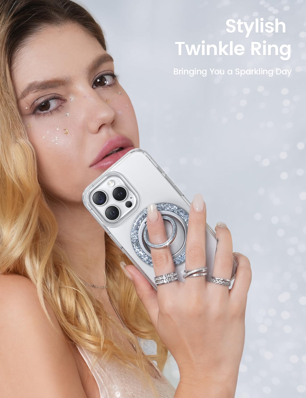 Lamicall Magnetic Phone Ring For Magsafe Grip   2024 [Super Magnet] Stylish Twinkle Ring Holder Stand With [Upgrade Gear Hinge],