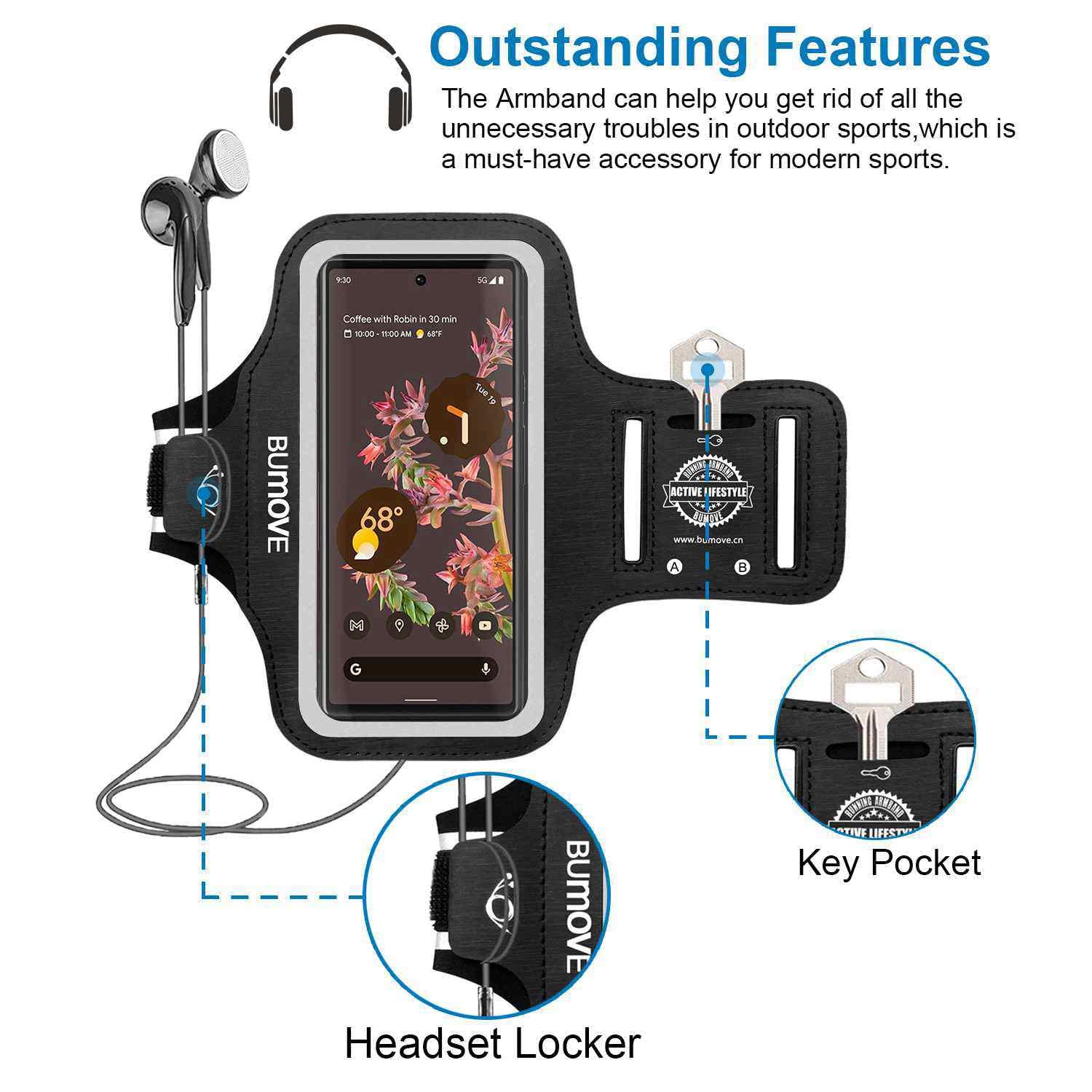 Pixel 8/8 Pro/7/7 Pro/5A Armband, Bumove Gym Running Workouts Sports Phone Arm Band For Google Pixel 7, 7 Pro, 6, 6 Pro, 5A With