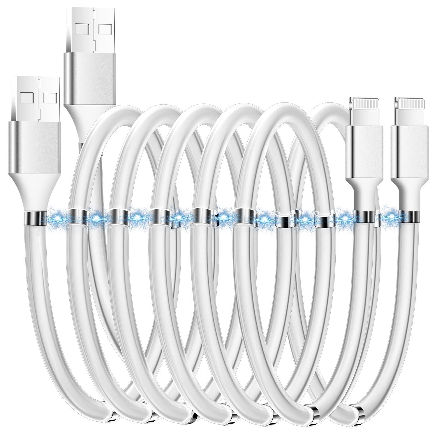 Magnetic Charging Cable,(6FT) Super Organized Charging Magnetic Absorption Nano Data Cable for Phone 14 pro max/13/12/11/XS/XS Max/XR/X/8/8 Plus/7/7 Plus/6s/6s Plus/6/6 Plus/SE/5s/5c/5/Pad/Pod 2 Pack