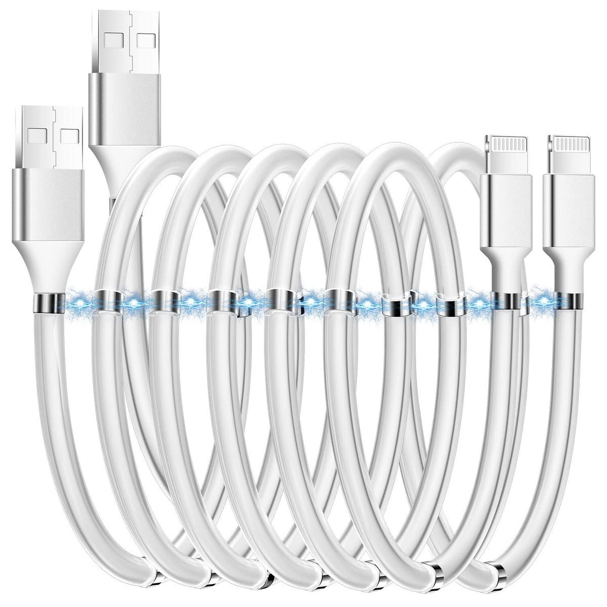 Magnetic Charging Cable,(6FT) Super Organized Charging Magnetic Absorption Nano Data Cable for Phone 14 pro max/13/12/11/XS/XS Max/XR/X/8/8 Plus/7/7 Plus/6s/6s Plus/6/6 Plus/SE/5s/5c/5/Pad/Pod 2 Pack