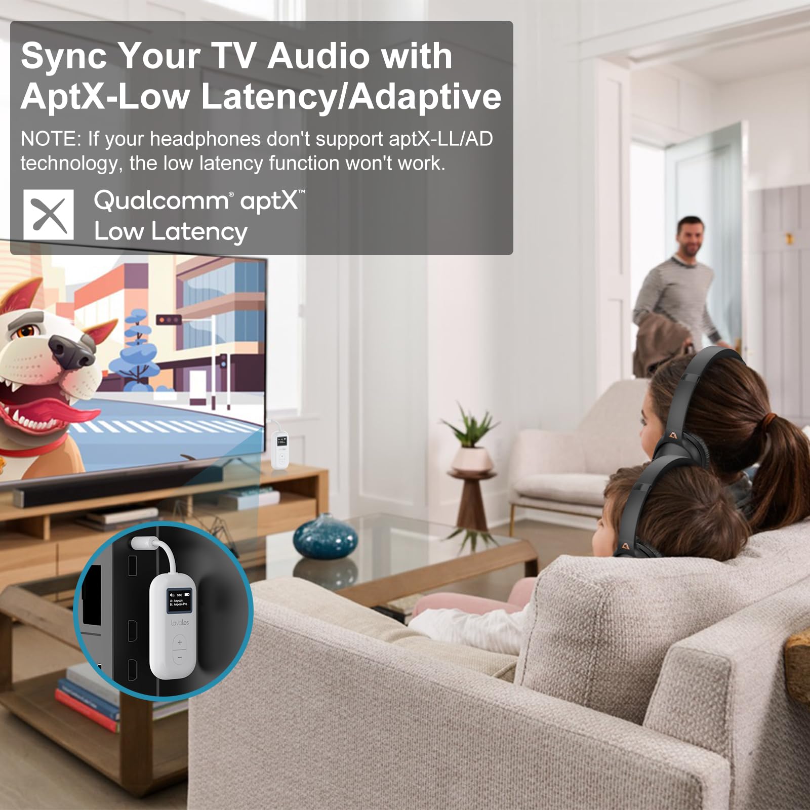 Safefly Dual Premium Bluetooth 5.3 Transmitter Bluetooth Adapter W/Screen For Airpods Or Wireless Headphones   Use With Any 3.5