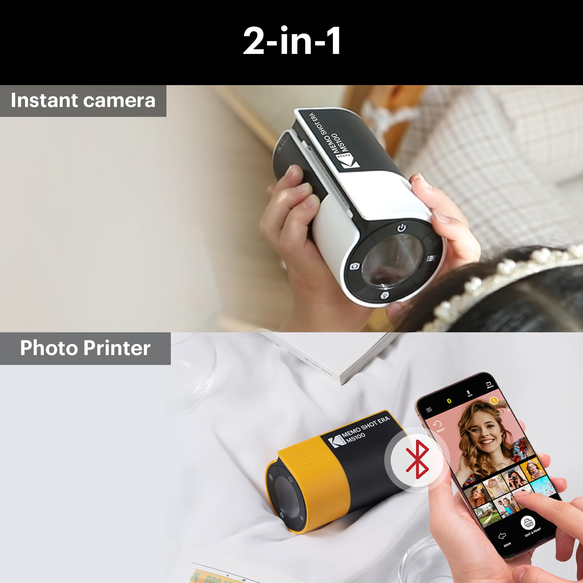 Kodak Memo Shot Era Kids Instant Digital Camera And Photo Label Printer (White, Camera + 10 Rolls)