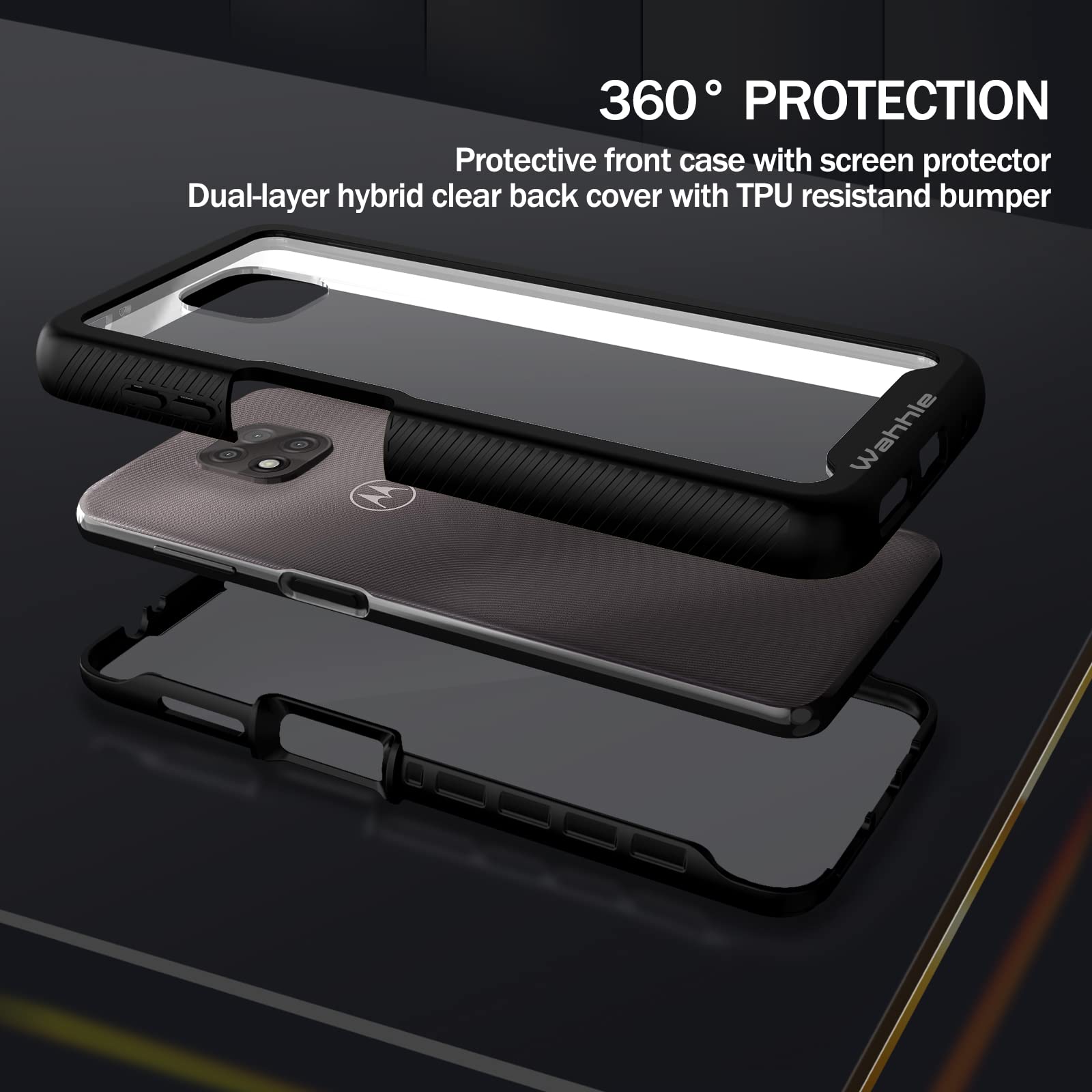 Wahhle Compatible With Moto G Power 2021 Case, Built In Screen Protector Full Body Shockproof Slim Fit Bumper Protective Phone C