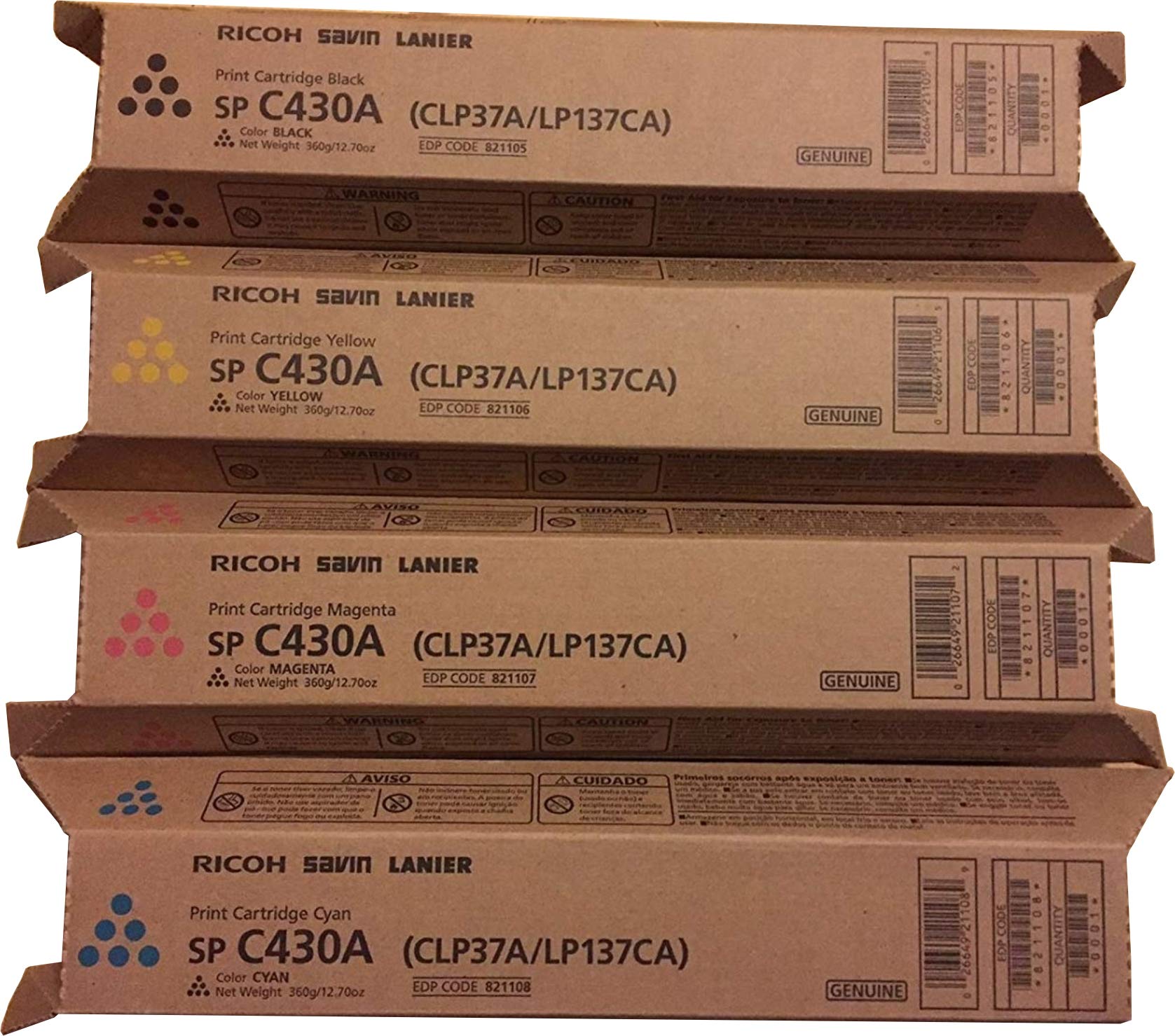 Ricoh AFICIO SP C430A C430DN High Yield Toner Bundle Set 821105, 821106, 821107, 821108, BCYM Sealed in Retail Packagin by Ricoh