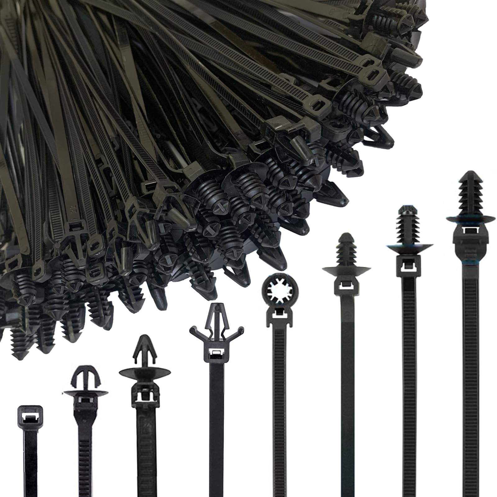 240Pcs Push Mount Cable Zip Tie,Nylon Self Locking Cable Strap,8 Most Popular Sizes,Heavy Duty Self Locking Uv Resistant Wire Ti