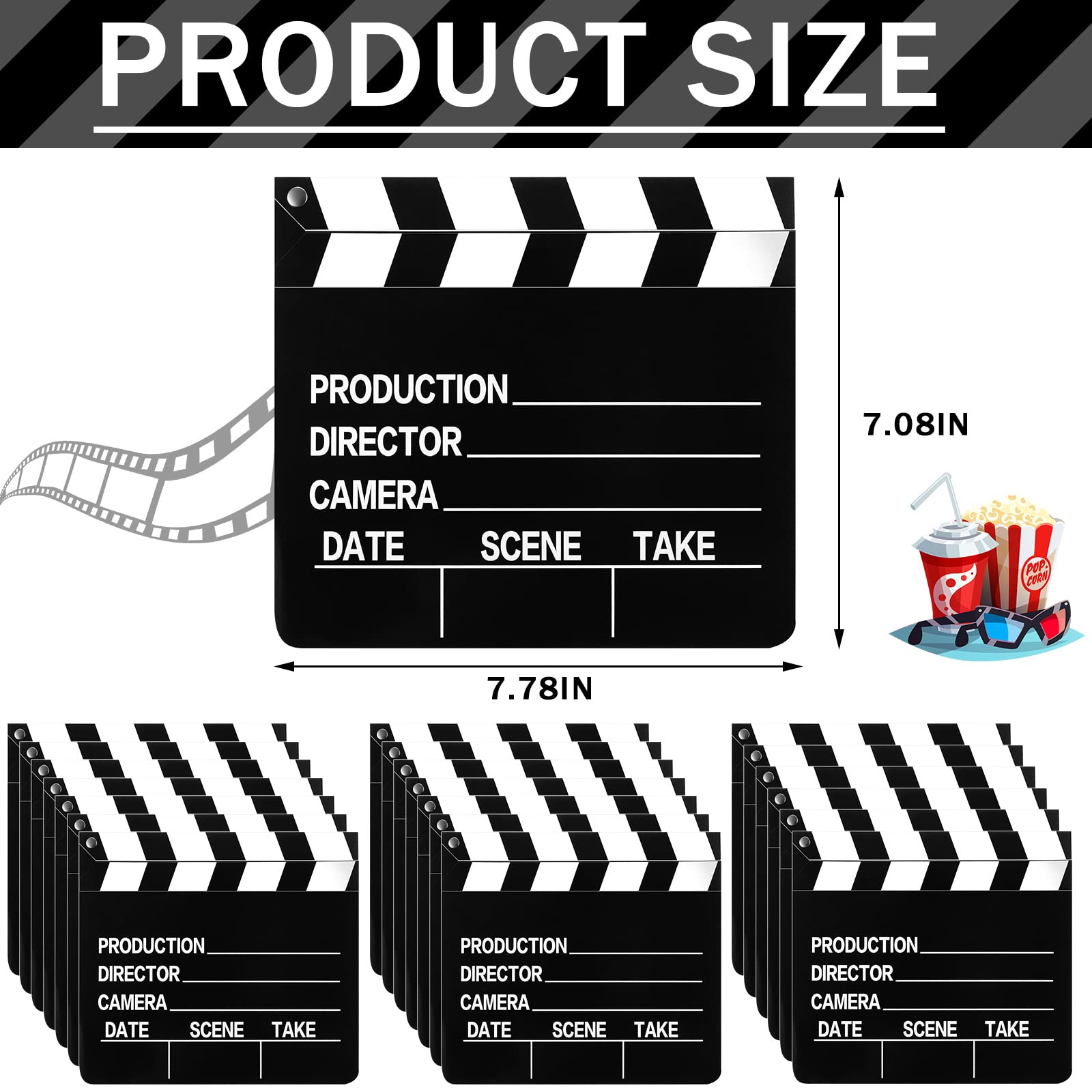 Jecery 20 Pcs Movie Film Clap Board 7 X 8 Inch Movie Clapboard Directors Clapper Clapboard Movie Night Party Decorations Writabl