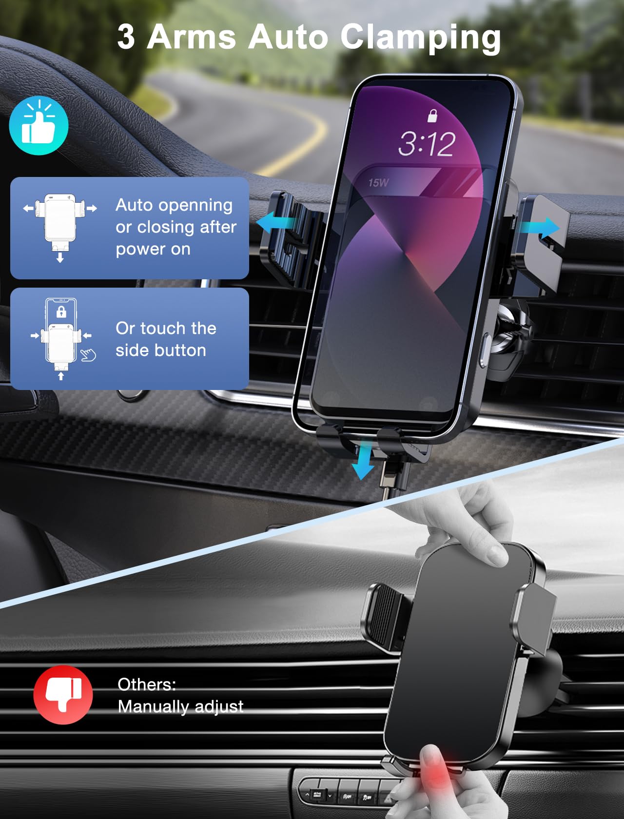 Mokpr Wireless Car Charger, Auto Clamping Car Mount 15W/10W/7.5W Fast Charging Cd Slot Air Vent Car Phone Mount Fit For Iphone 1
