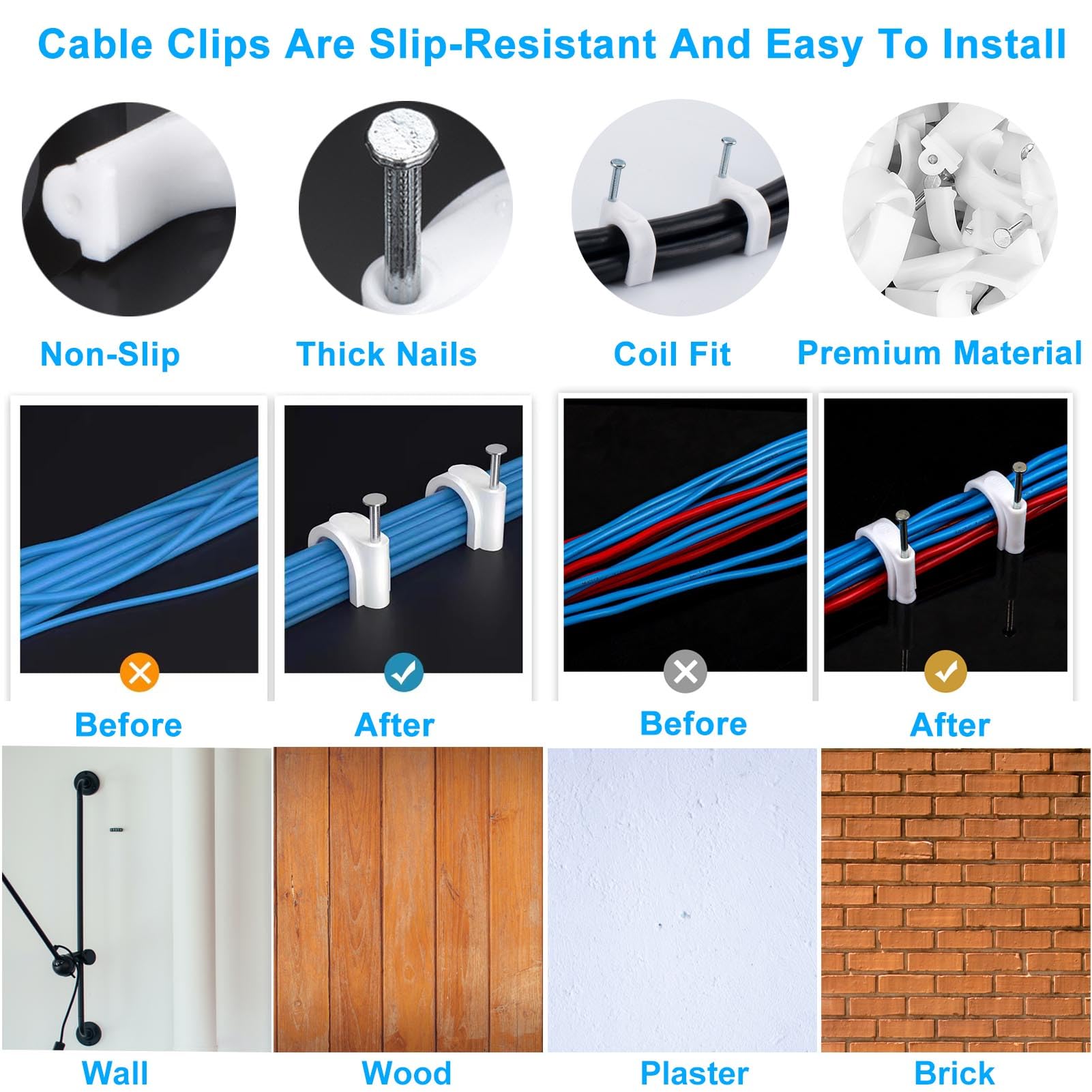 400 Pcs Cable Clips 4/6/8/10Mm Nail In Cable Clips With Steel Ethernet Cable Clips Cable Wire Clips Cable Tacks Cable Nails Spea