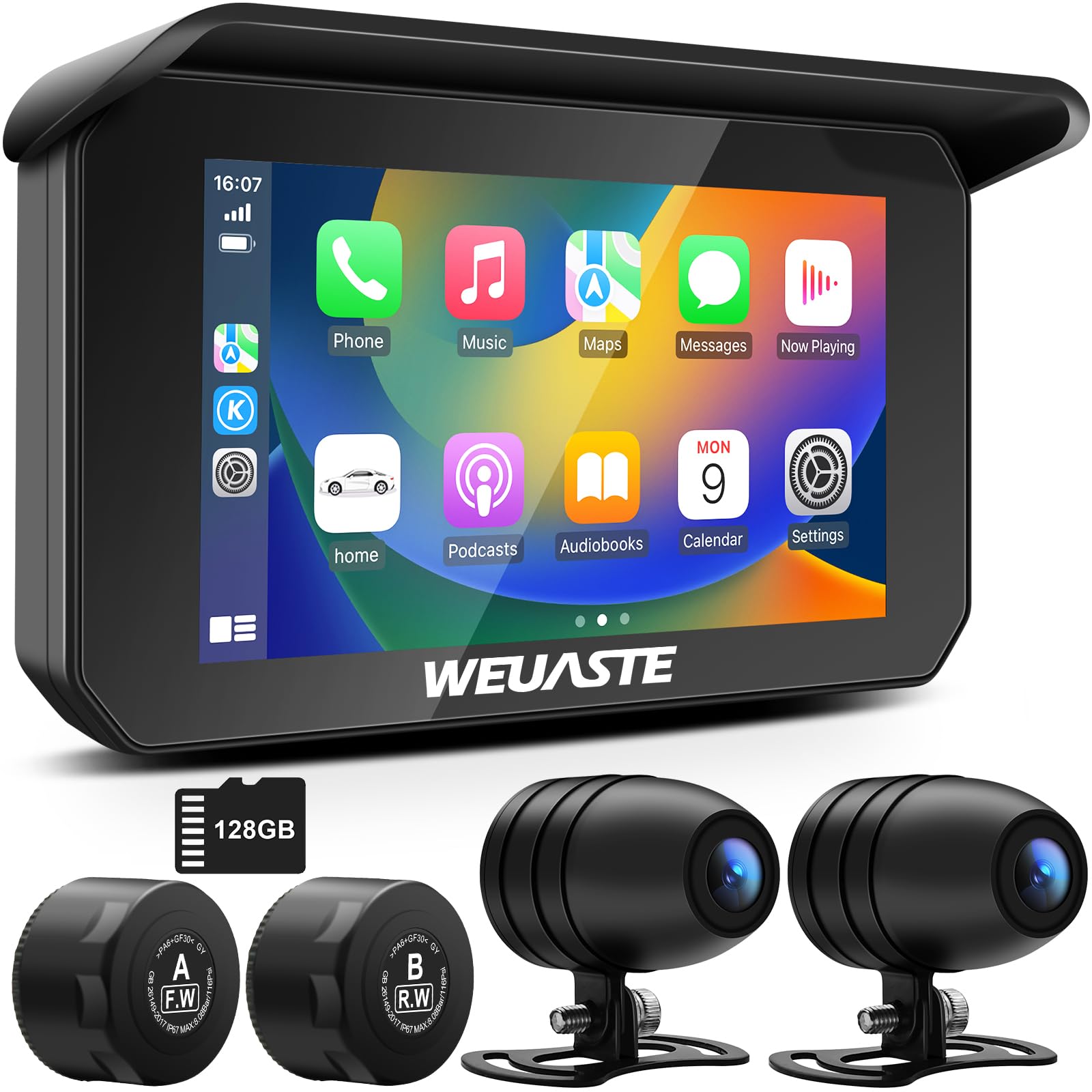 Weuaste Portable Motorcycle Dvr, Motorcycle Tpms, Wireless Apple Carplay & Android Auto Gps Navigation For Motorcycle, Upgrade M